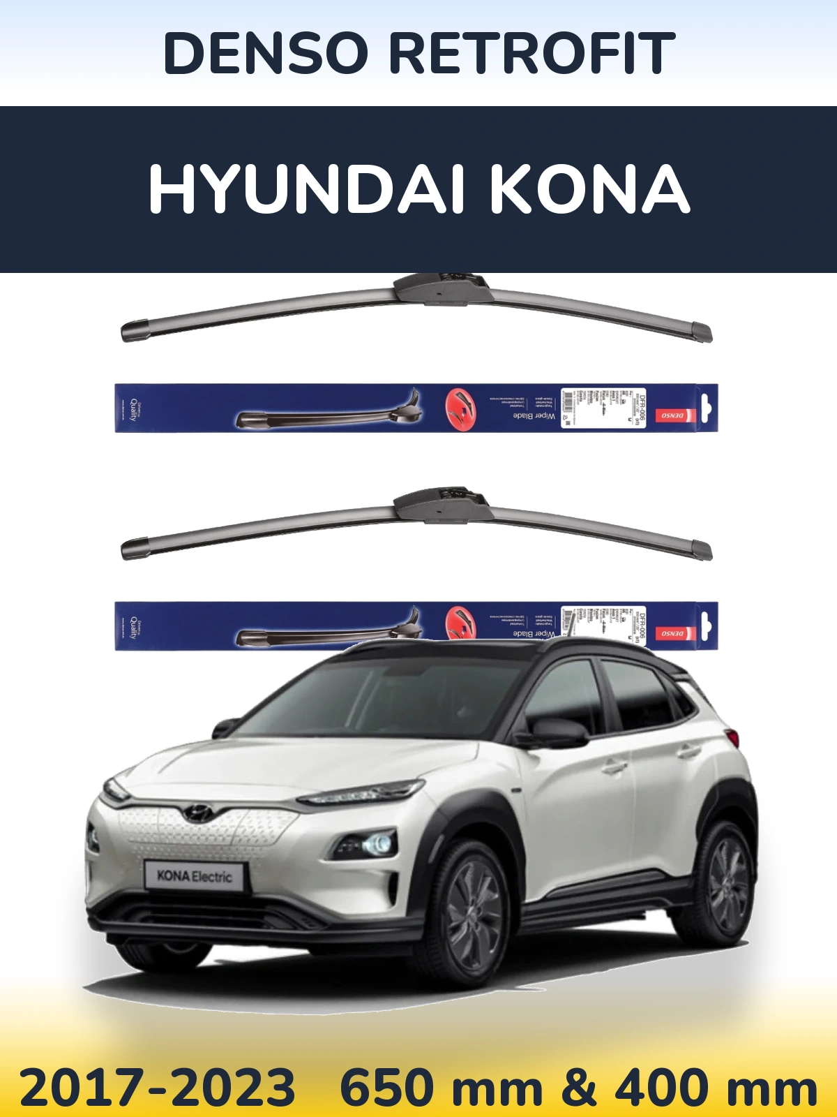Комплект передних дворников Denso Retrofit 650 & 400 мм для Hyundai Kona 2017-2023