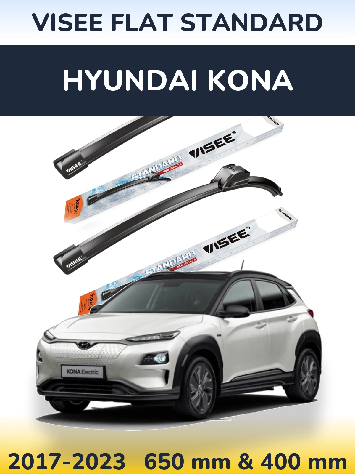 Комплект передних дворников VISEE FLAT STANDARD 650 & 400 мм для Hyundai Kona 2017-2023