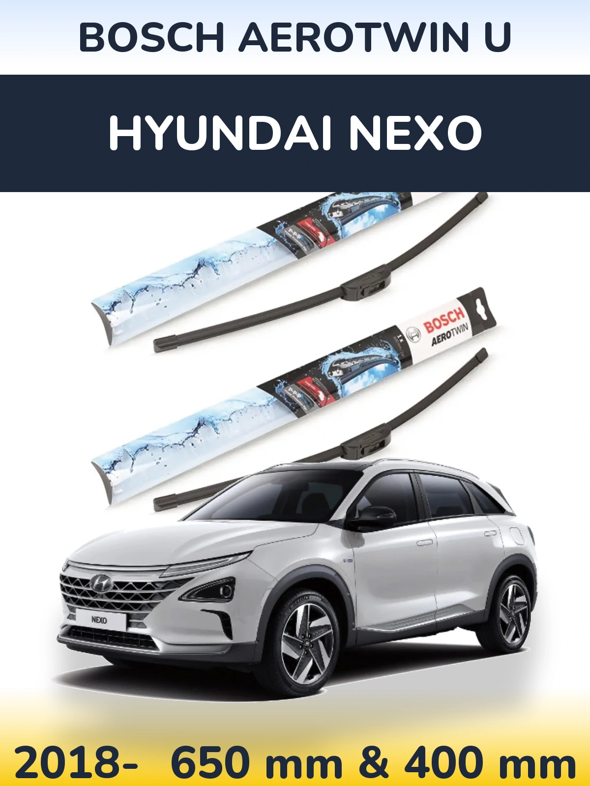 Komplet przednich wycieraczek BOSCH AeroTwin U 650 & 400 mm do Hyundai Nexo 2018-2026