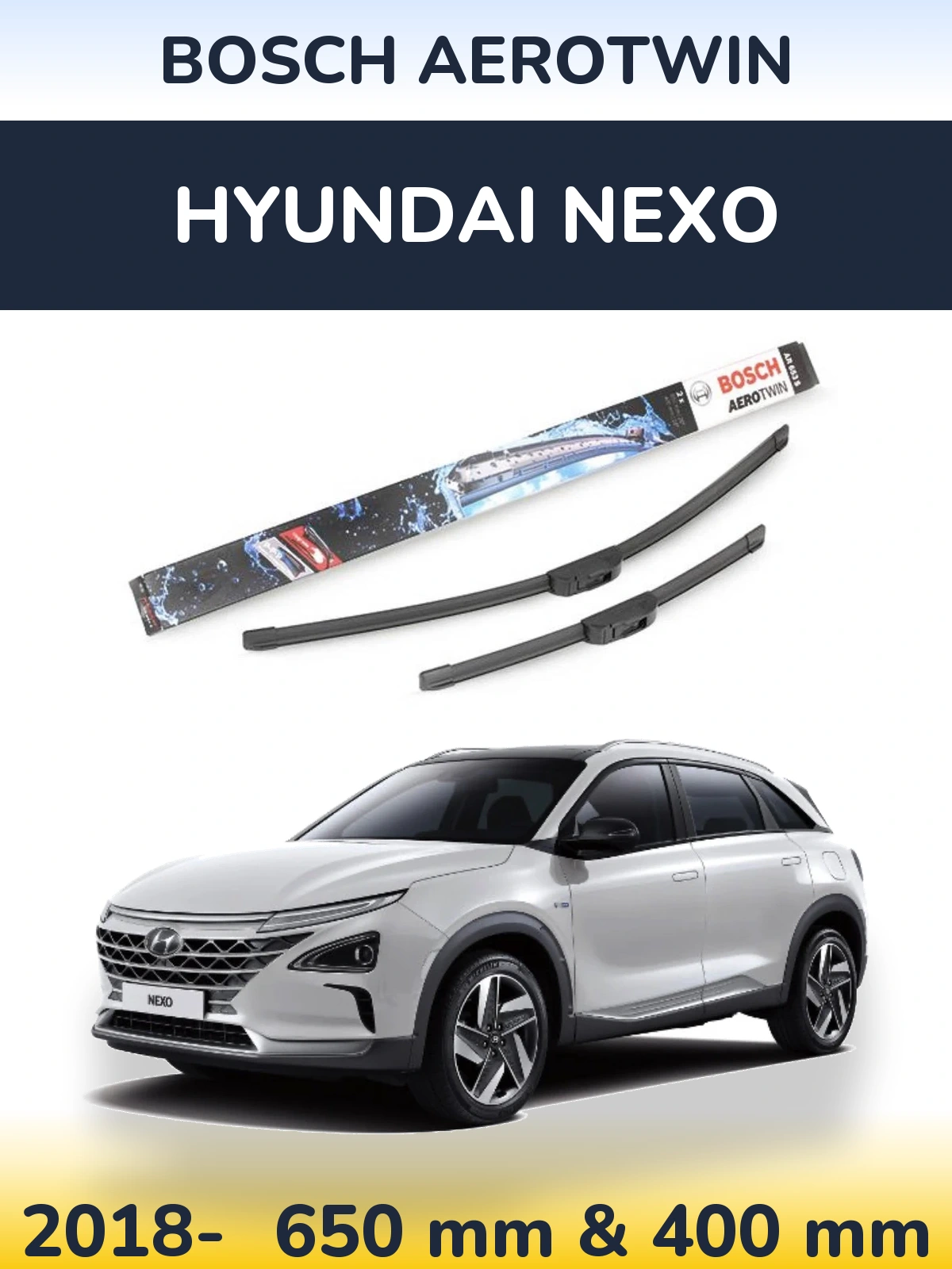 Komplet przednich wycieraczek BOSCH AeroTwin 650 & 400 mm do Hyundai Nexo 2018-2026