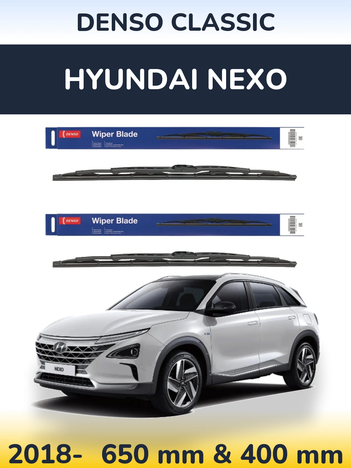 Комплект передніх щіток Denso Classic 650 & 400 мм для Hyundai Nexo 2018-2026