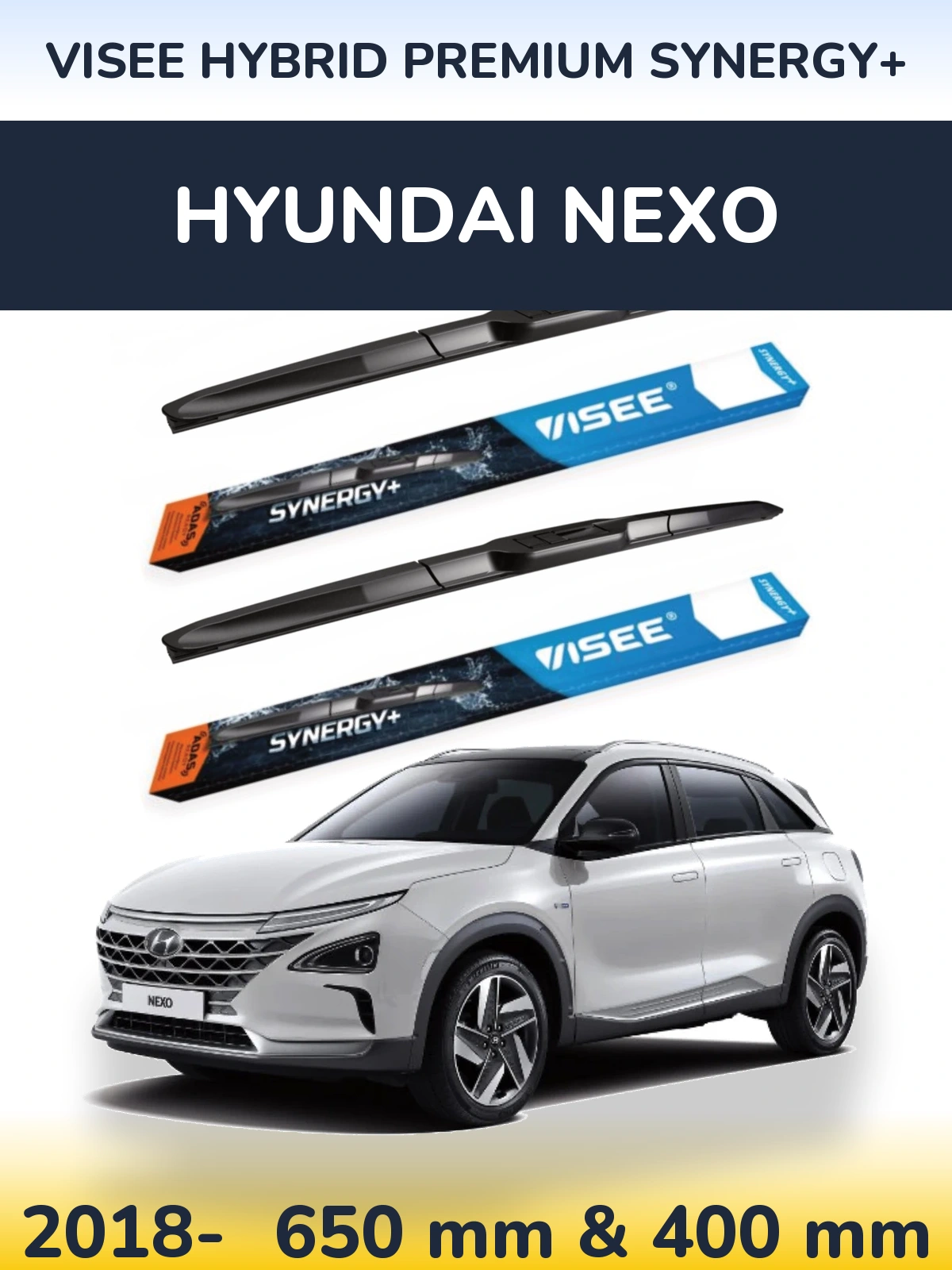 Komplet przednich wycieraczek VISEE HYBRID PREMIUM SYNERGY+ 650 & 400 mm do Hyundai Nexo 2018-2026