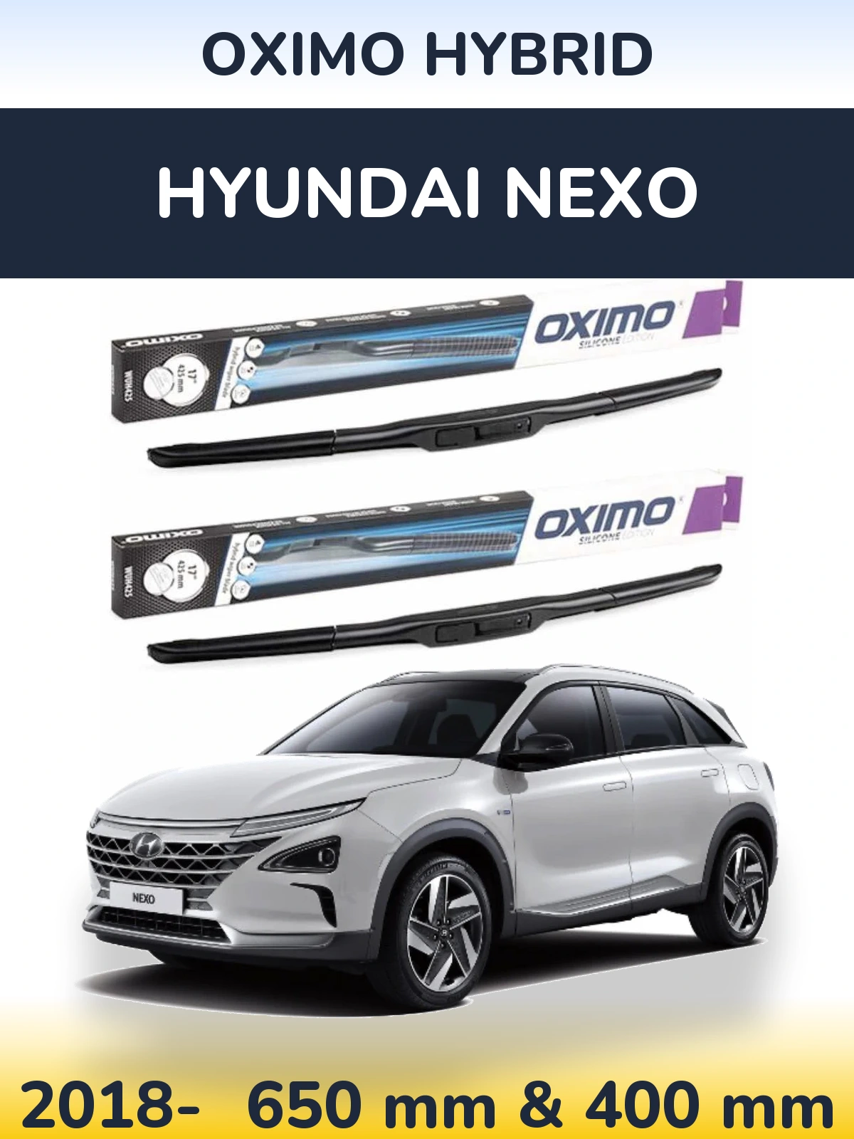 Komplet przednich wycieraczek Oximo Hybrid 650 & 400 mm do Hyundai Nexo 2018-2026