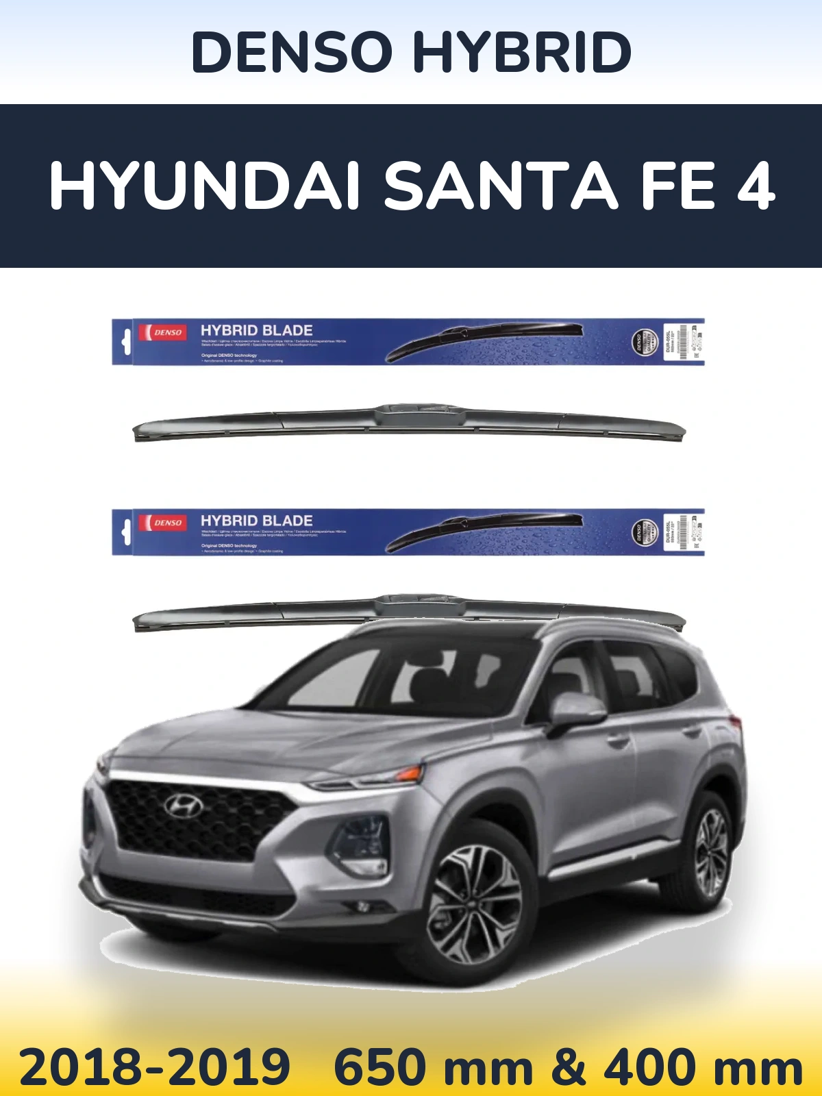 Komplet przednich wycieraczek Denso Hybrid 650 & 400 mm do Hyundai Santa Fe 4 2018-2019