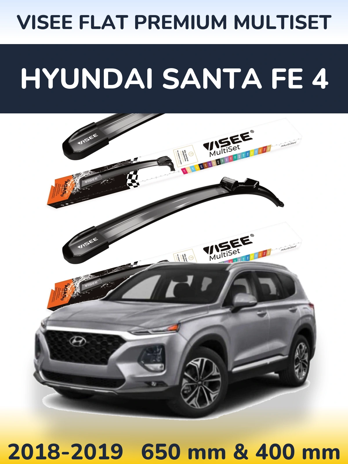 Front wiper blade set VISEE FLAT PREMIUM MultiSet 650 & 400 mm for Hyundai Santa Fe 4 2018-2019