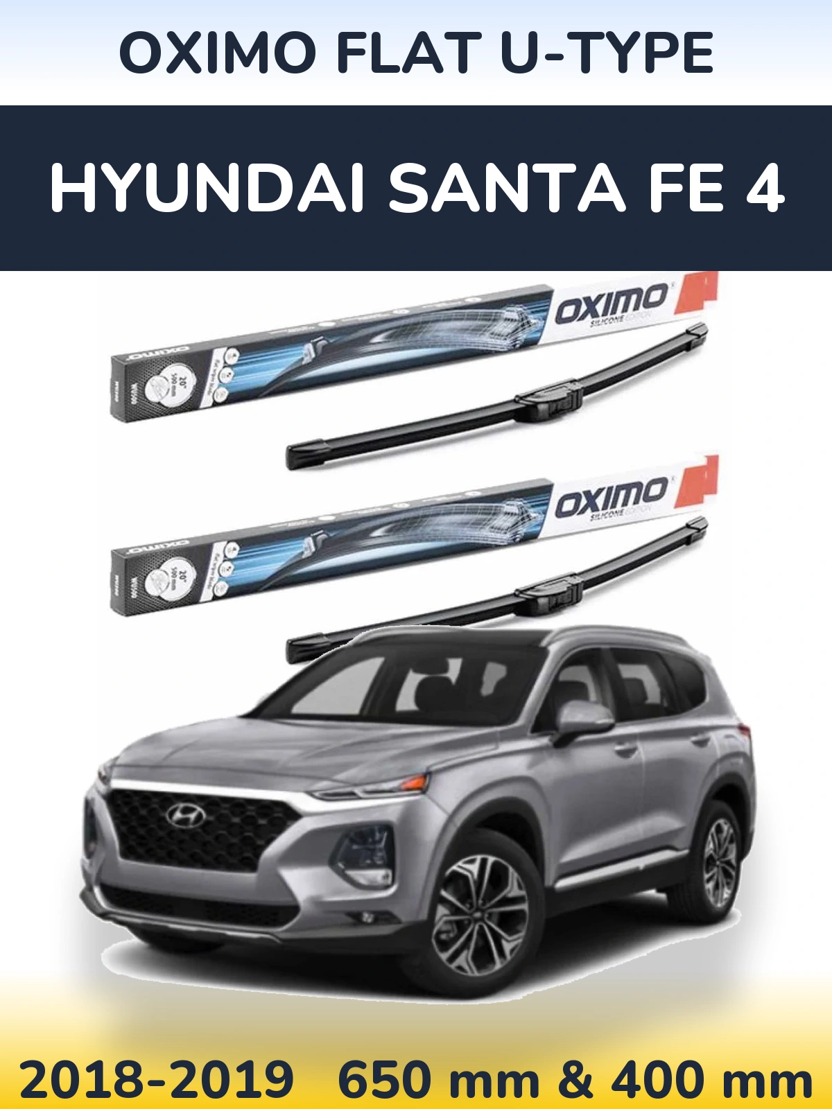 Komplet przednich wycieraczek Oximo Flat U-type 650 & 400 mm do Hyundai Santa Fe 4 2018-2019