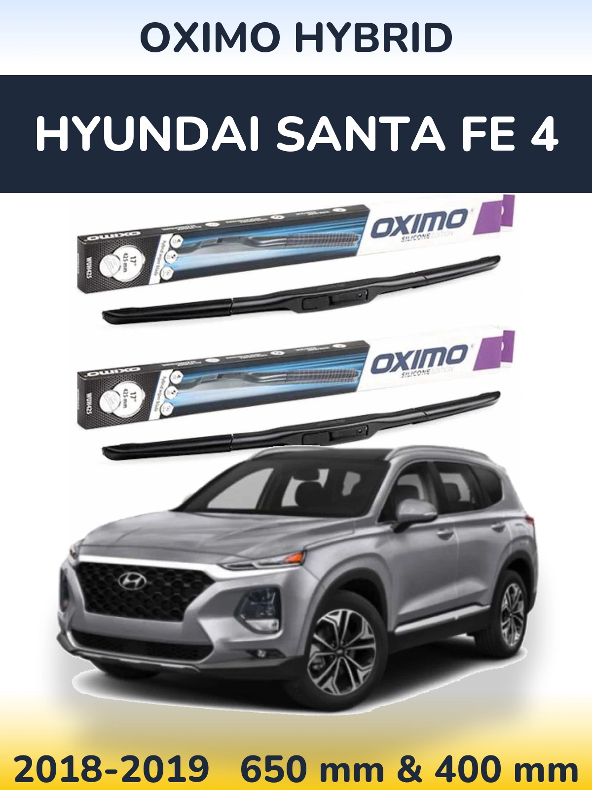 Komplet przednich wycieraczek Oximo Hybrid 650 & 400 mm do Hyundai Santa Fe 4 2018-2019