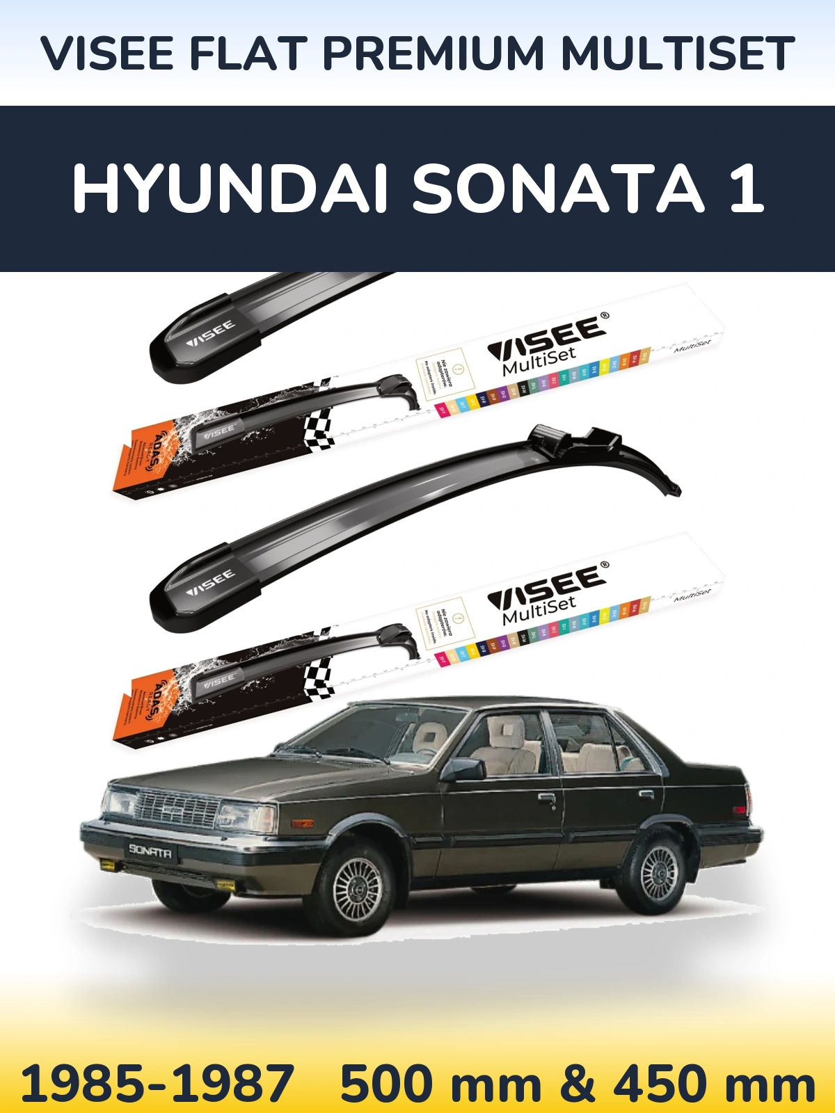 Komplet przednich wycieraczek VISEE FLAT PREMIUM MultiSet 500 & 450 mm do Hyundai Sonata 1 1985-1987