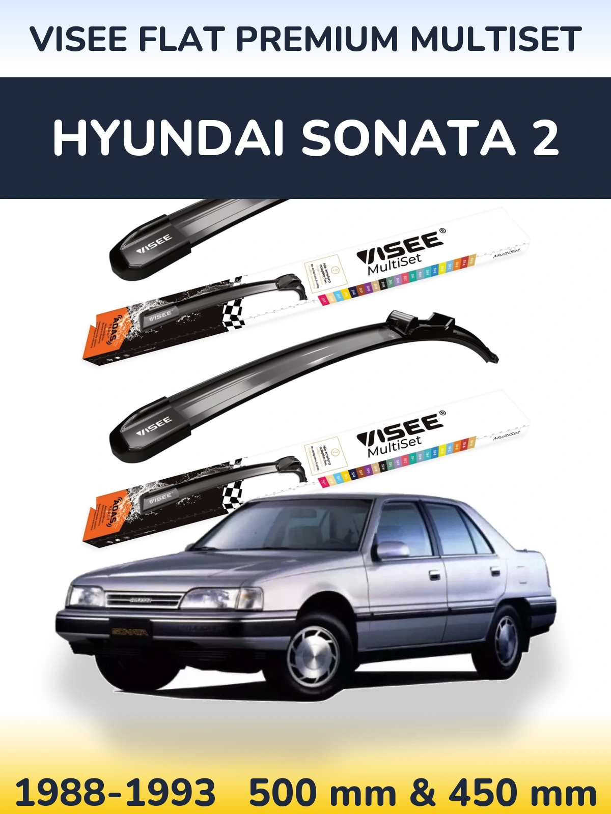 Komplet przednich wycieraczek VISEE FLAT PREMIUM MultiSet 500 & 450 mm do Hyundai Sonata 2 1988-1993