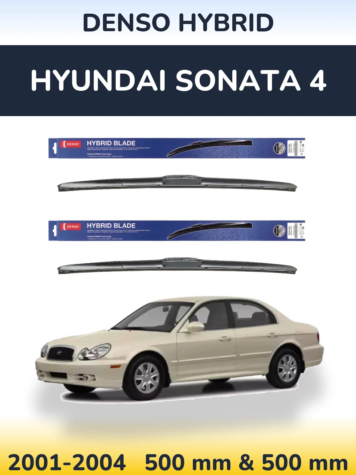 Komplet przednich wycieraczek Denso Hybrid 500 & 500 mm do Hyundai Sonata 4 2001-2004