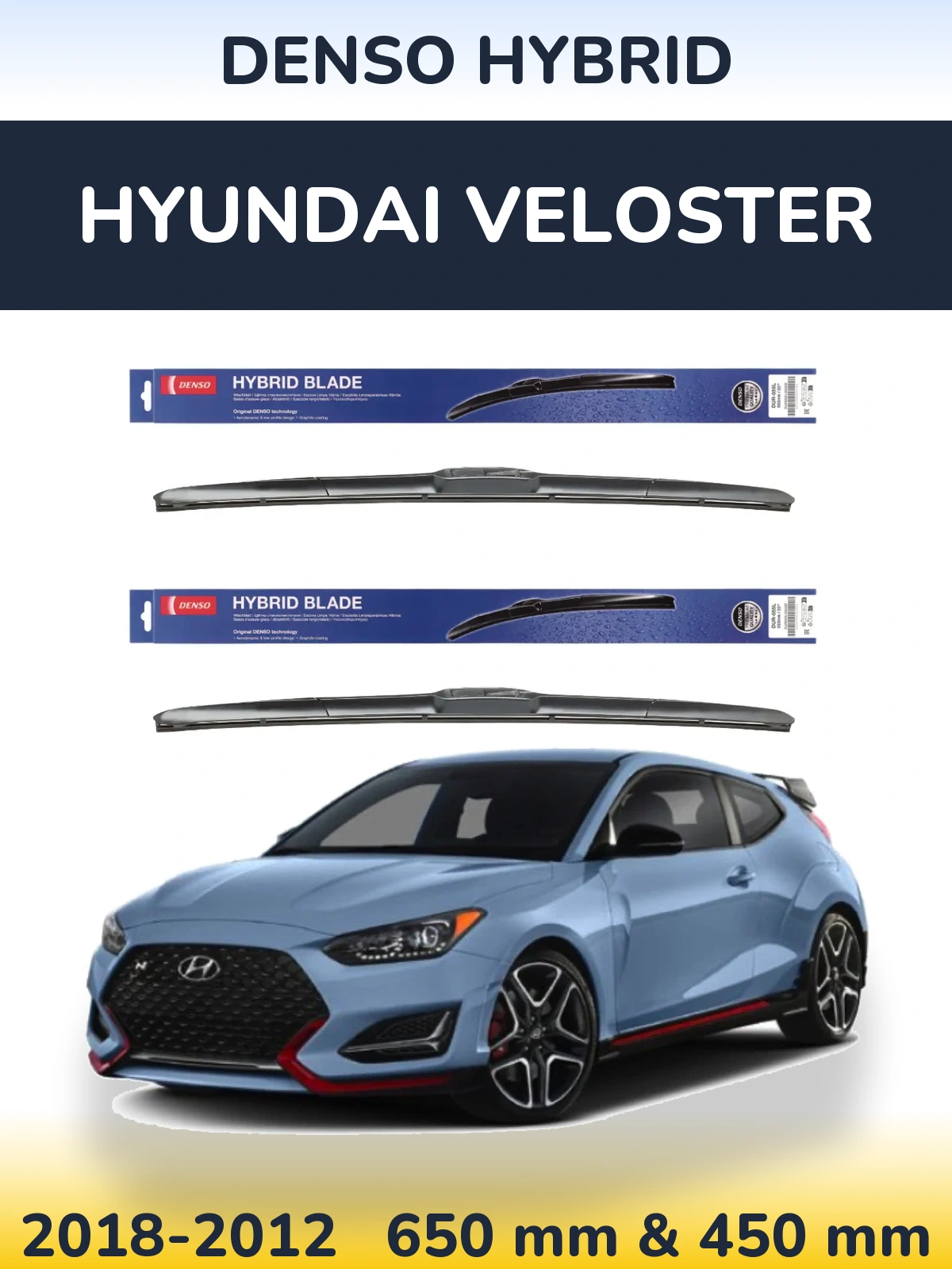 Komplet przednich wycieraczek Denso Hybrid 650 & 450 mm do Hyundai Veloster 2018-2012
