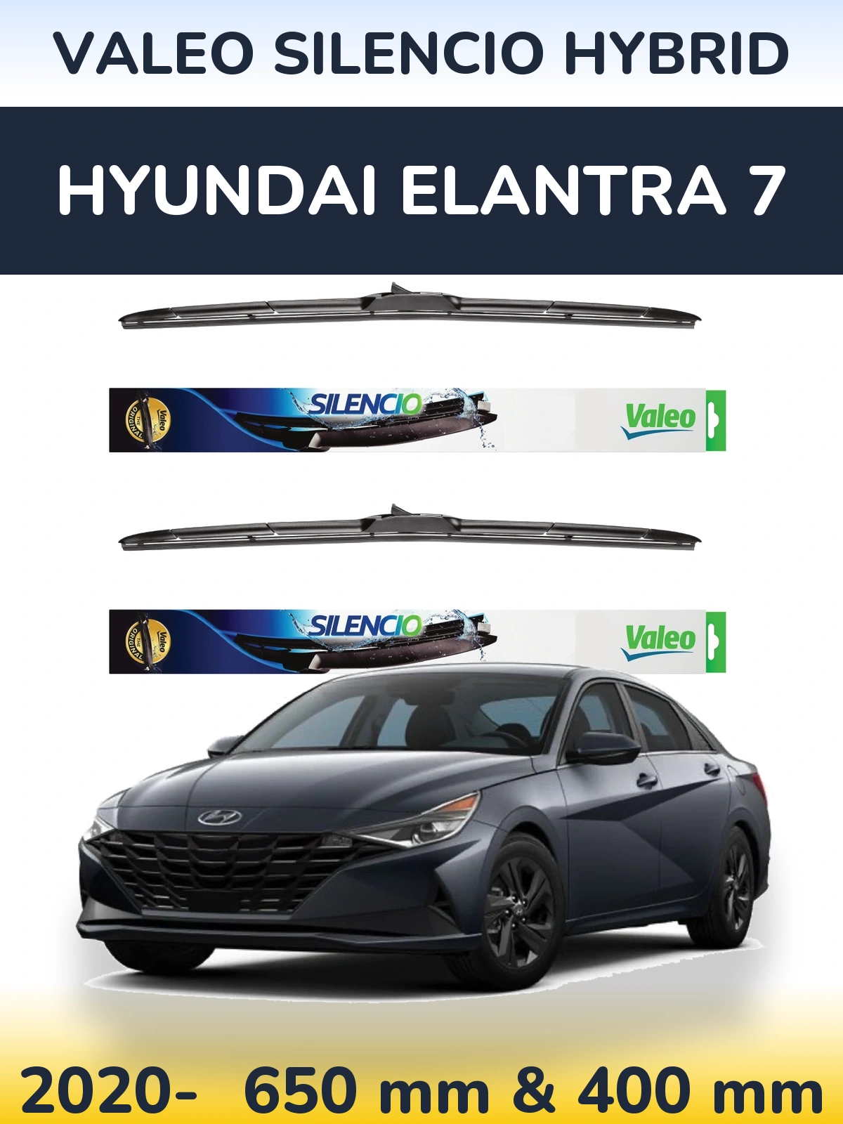 Комплект передних дворников Valeo Silencio Hybrid 650 & 400 мм для Hyundai Elantra 7 2020-2026
