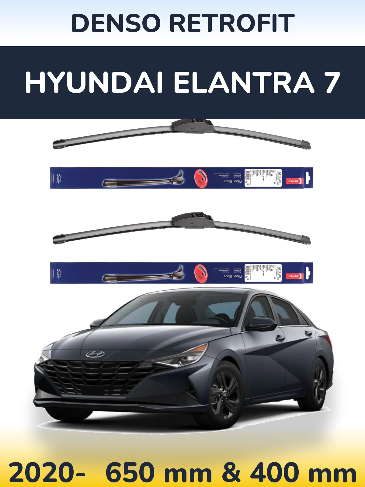 Комплект передних дворников Denso Retrofit 650 & 400 мм для Hyundai Elantra 7 2020-2026