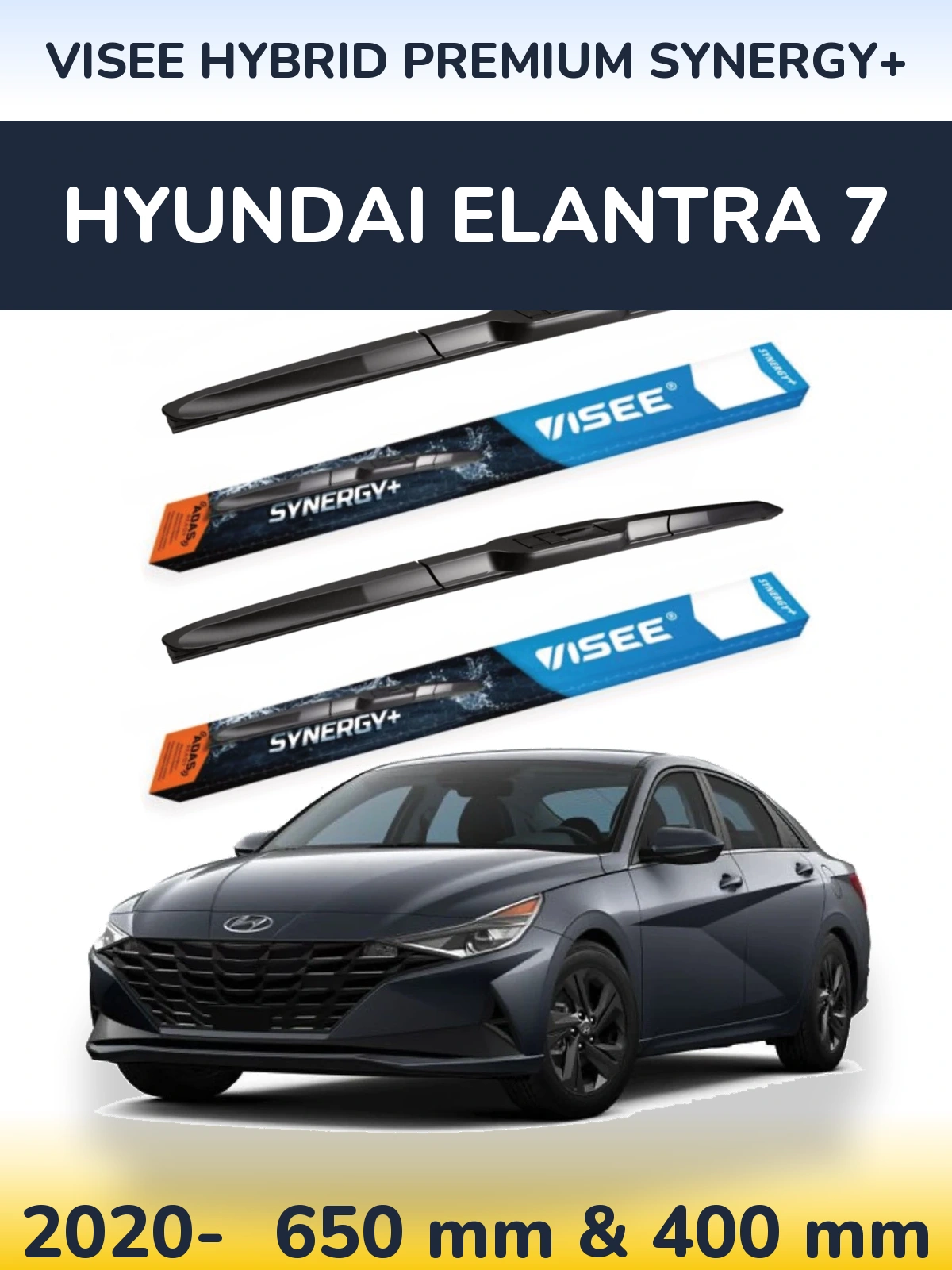 Комплект передних дворников VISEE HYBRID PREMIUM SYNERGY+ 650 & 400 мм для Hyundai Elantra 7 2020-2026