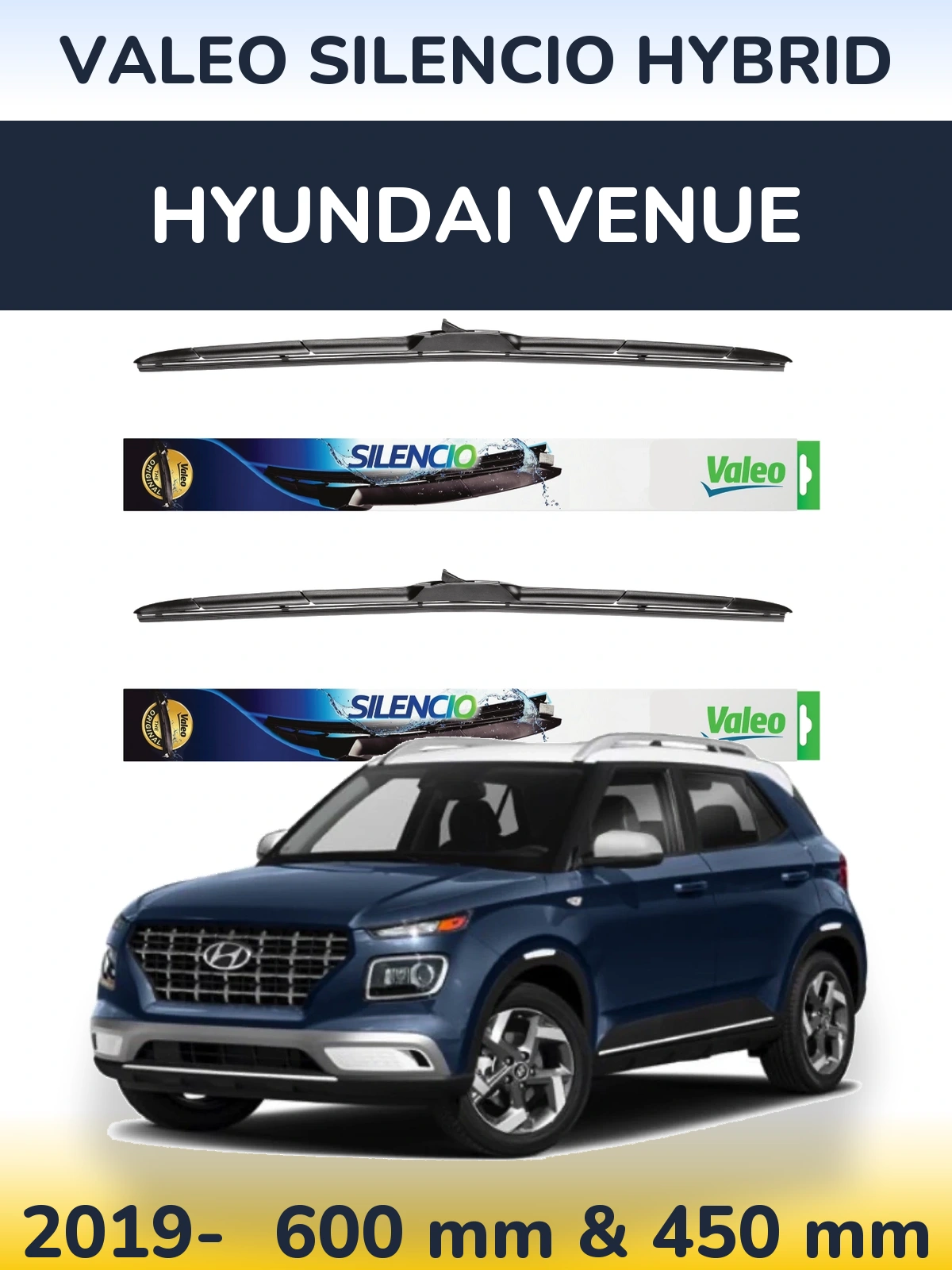 Комплект передних дворников Valeo Silencio Hybrid 600 & 450 мм для Hyundai Venue 2019-2026