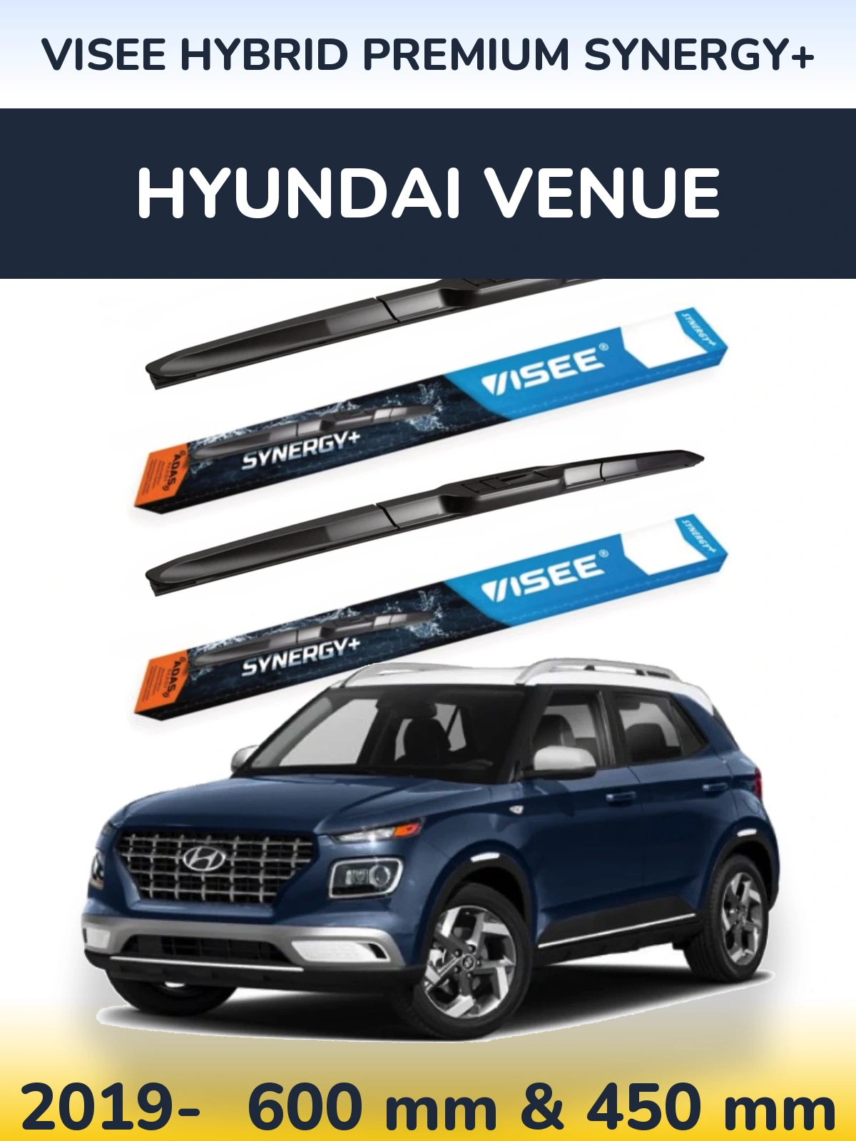 Комплект передних дворников VISEE HYBRID PREMIUM SYNERGY+ 600 & 450 мм для Hyundai Venue 2019-2026