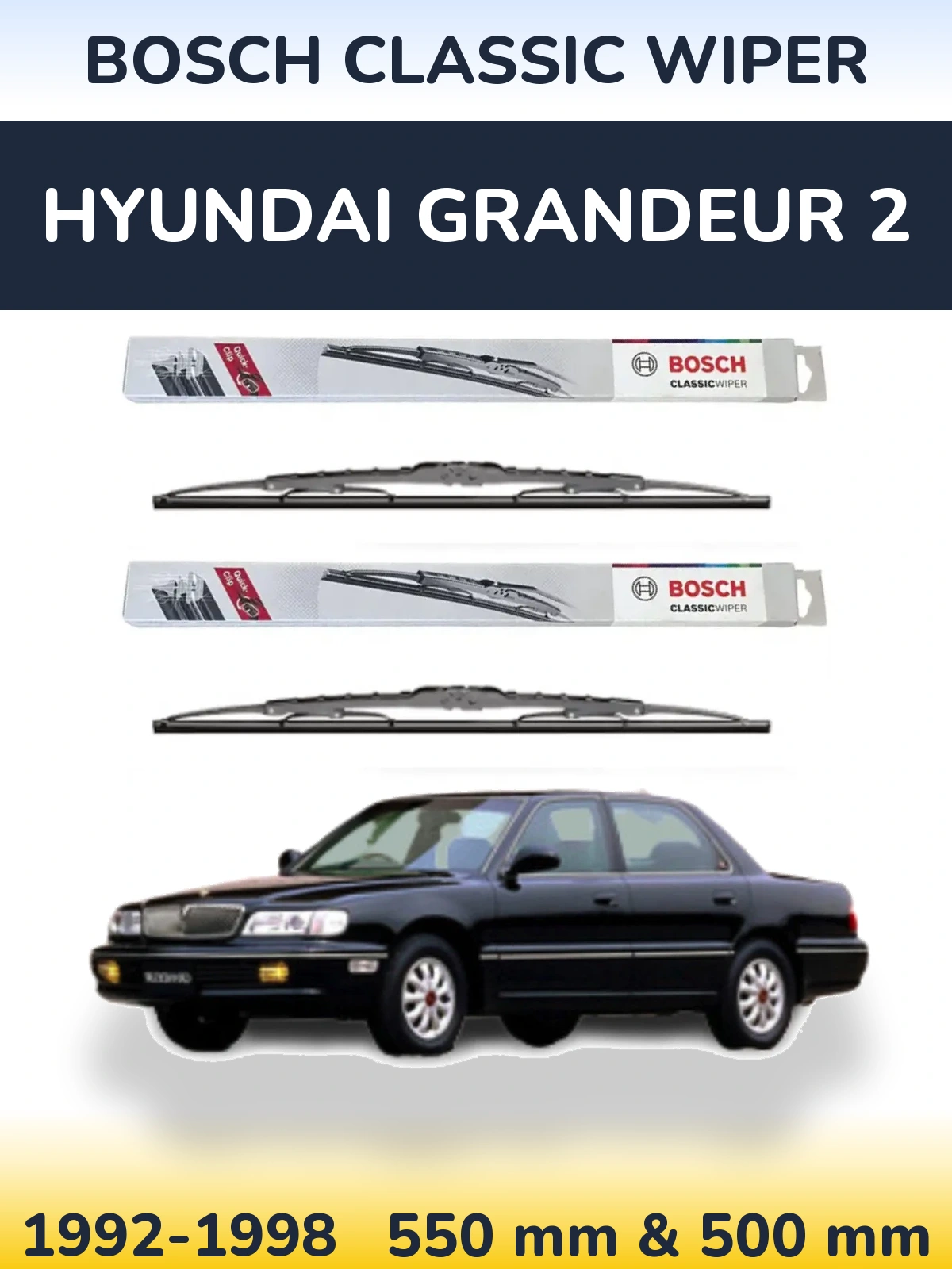 Front wiper blade set BOSCH Classic Wiper 550 & 500 mm for Hyundai Grandeur 2 1992-1998