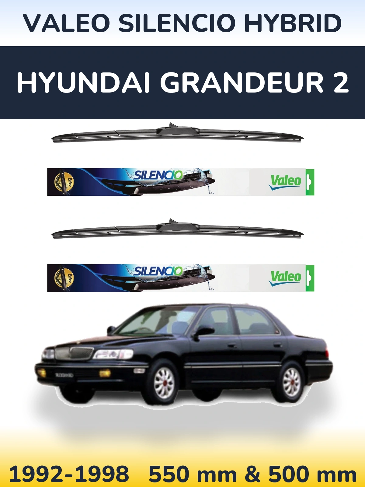 Front wiper blade set Valeo Silencio Hybrid 550 & 500 mm for Hyundai Grandeur 2 1992-1998
