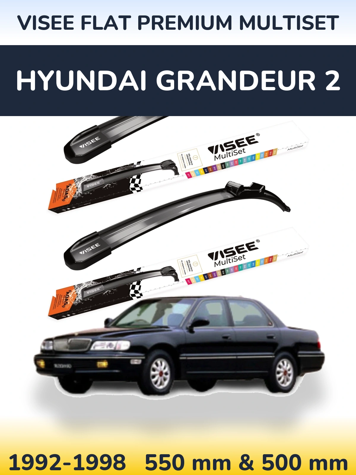 Komplet przednich wycieraczek VISEE FLAT PREMIUM MultiSet 550 & 500 mm do Hyundai Grandeur 2 1992-1998