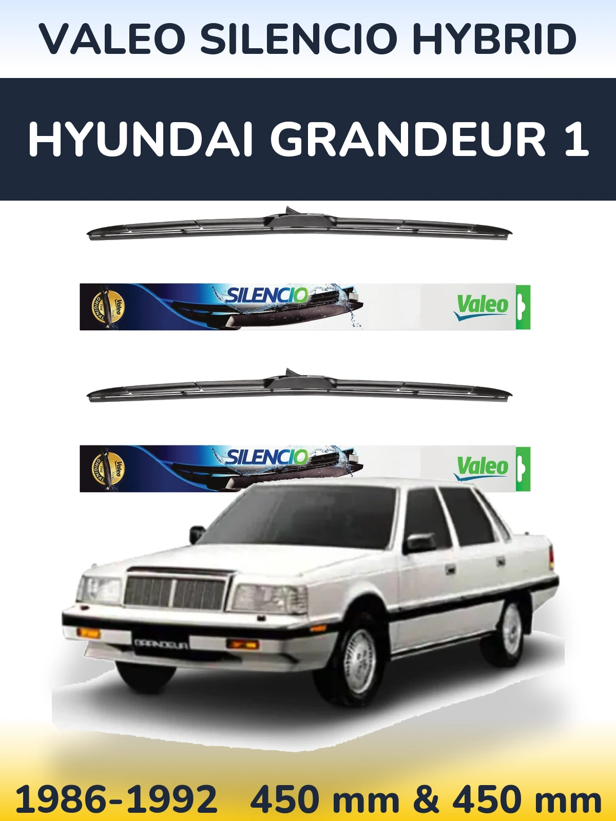Комплект передних дворников Valeo Silencio Hybrid 450 & 450 мм для Hyundai Grandeur 1 1986-1992