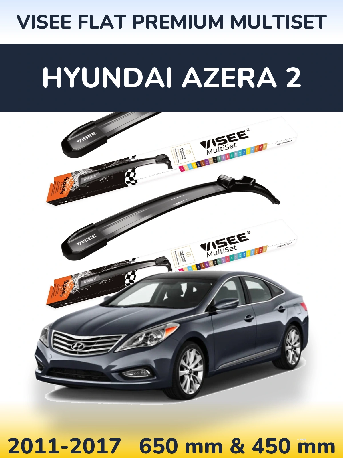 Komplet przednich wycieraczek VISEE FLAT PREMIUM MultiSet 650 & 450 mm do Hyundai Azera 2 2011-2017