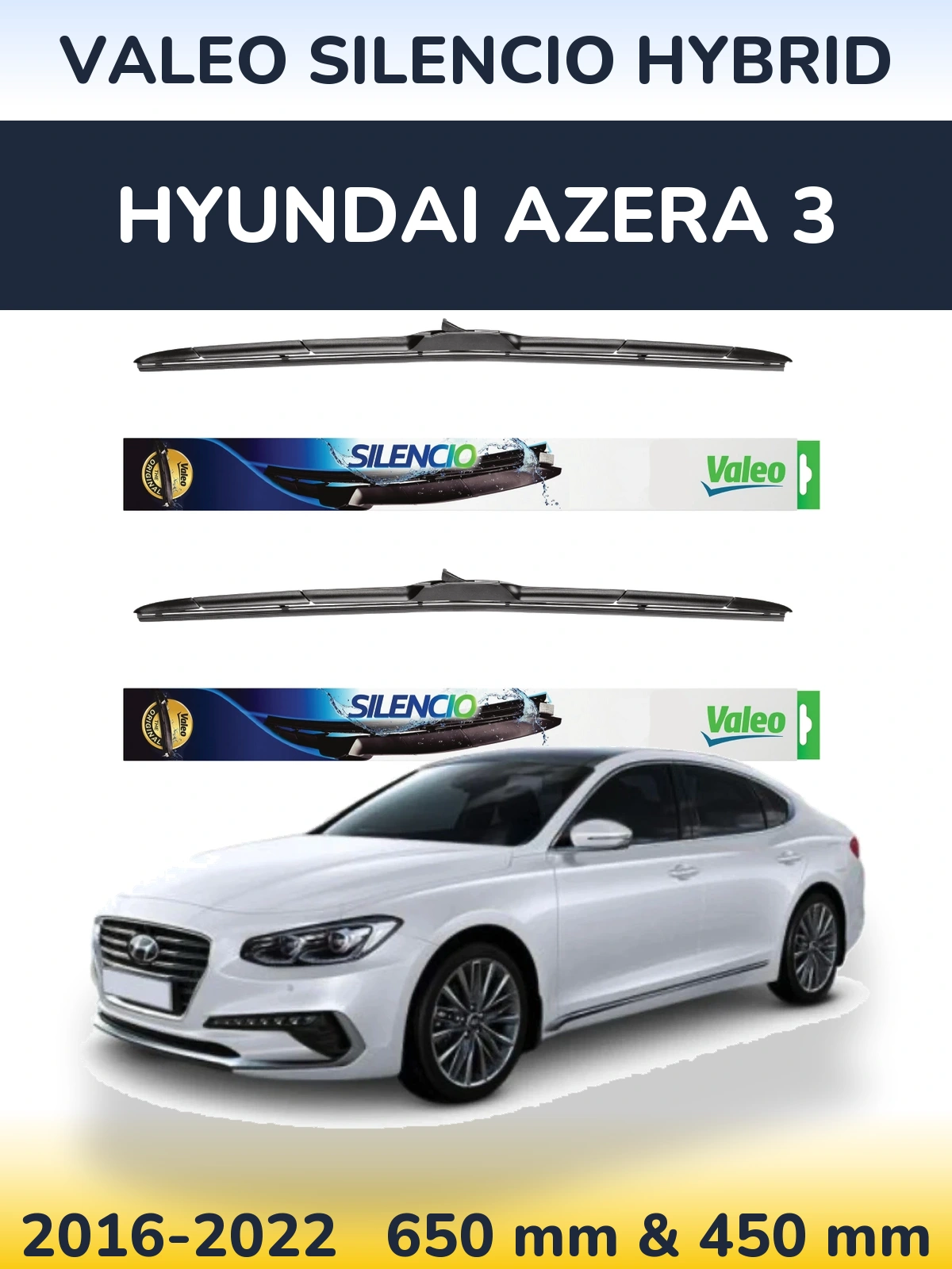 Комплект передних дворников Valeo Silencio Hybrid 650 & 450 мм для Hyundai Azera 3 2016-2022