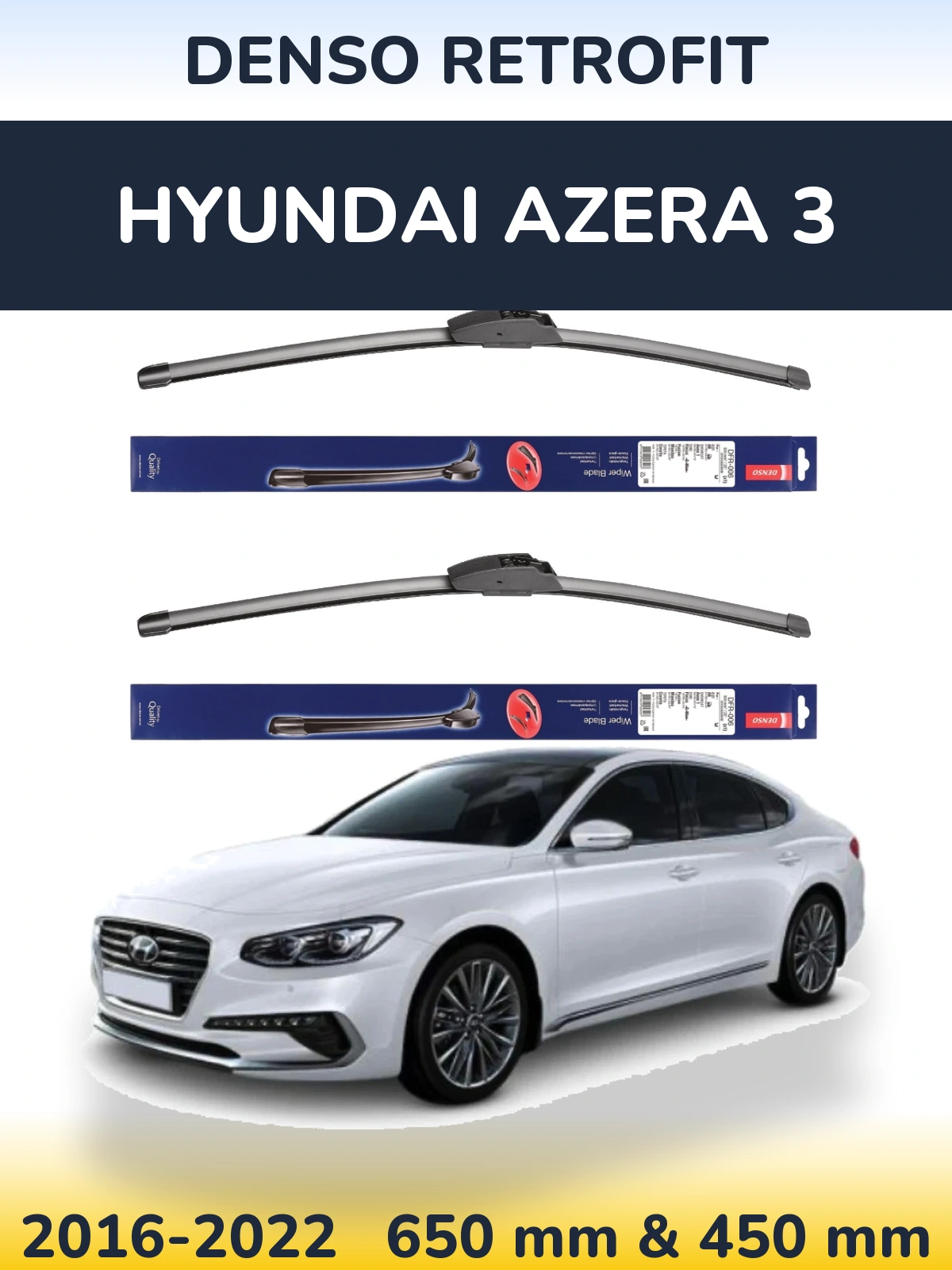 Komplet przednich wycieraczek Denso Retrofit 650 & 450 mm do Hyundai Azera 3 2016-2022