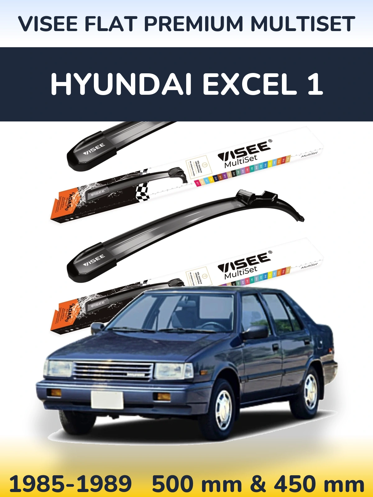 Komplet przednich wycieraczek VISEE FLAT PREMIUM MultiSet 500 & 450 mm do Hyundai Excel 1 1985-1989