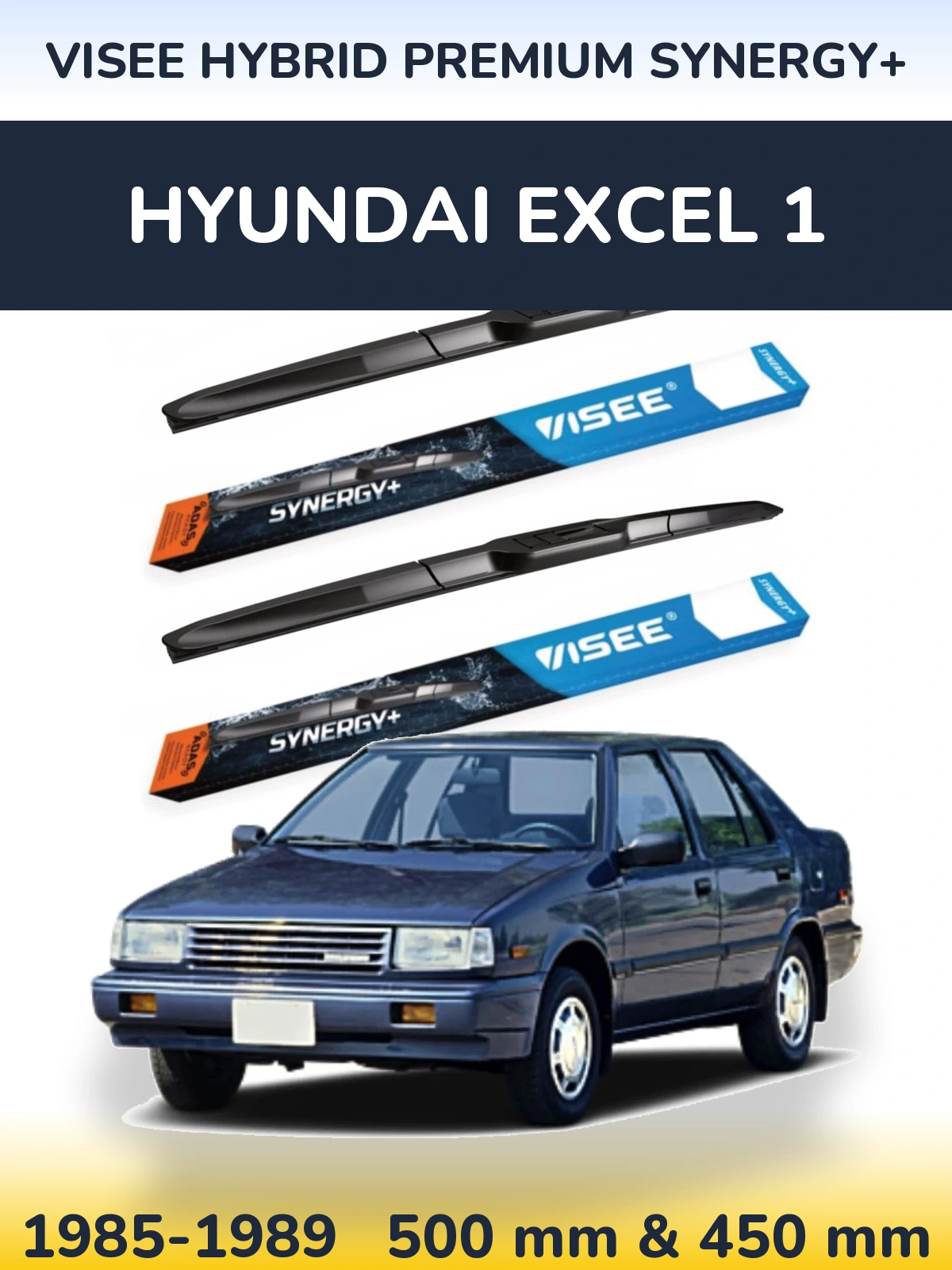 Komplet przednich wycieraczek VISEE HYBRID PREMIUM SYNERGY+ 500 & 450 mm do Hyundai Excel 1 1985-1989