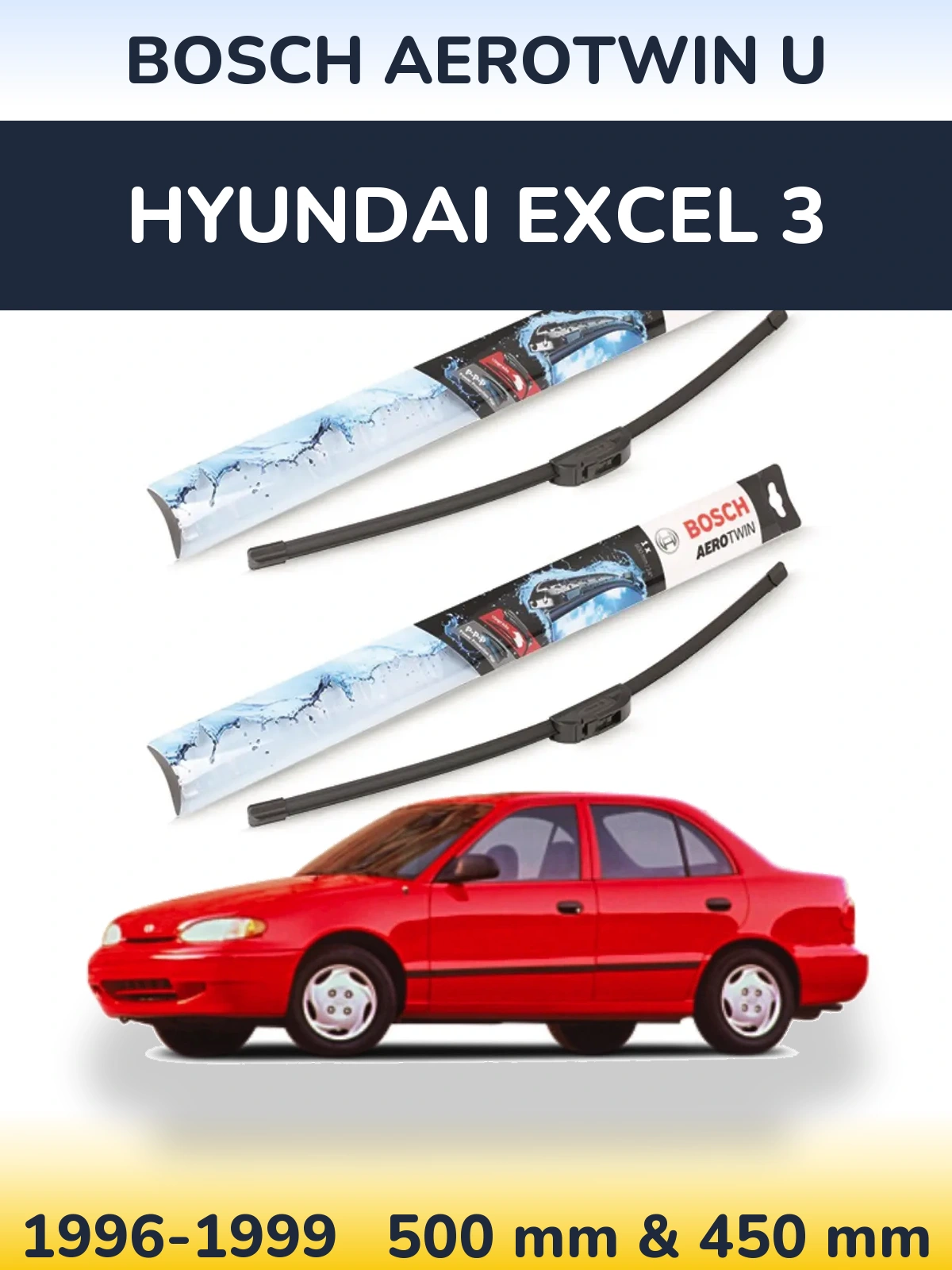 Komplet przednich wycieraczek BOSCH AeroTwin U 500 & 450 mm do Hyundai Excel 3 1996-1999