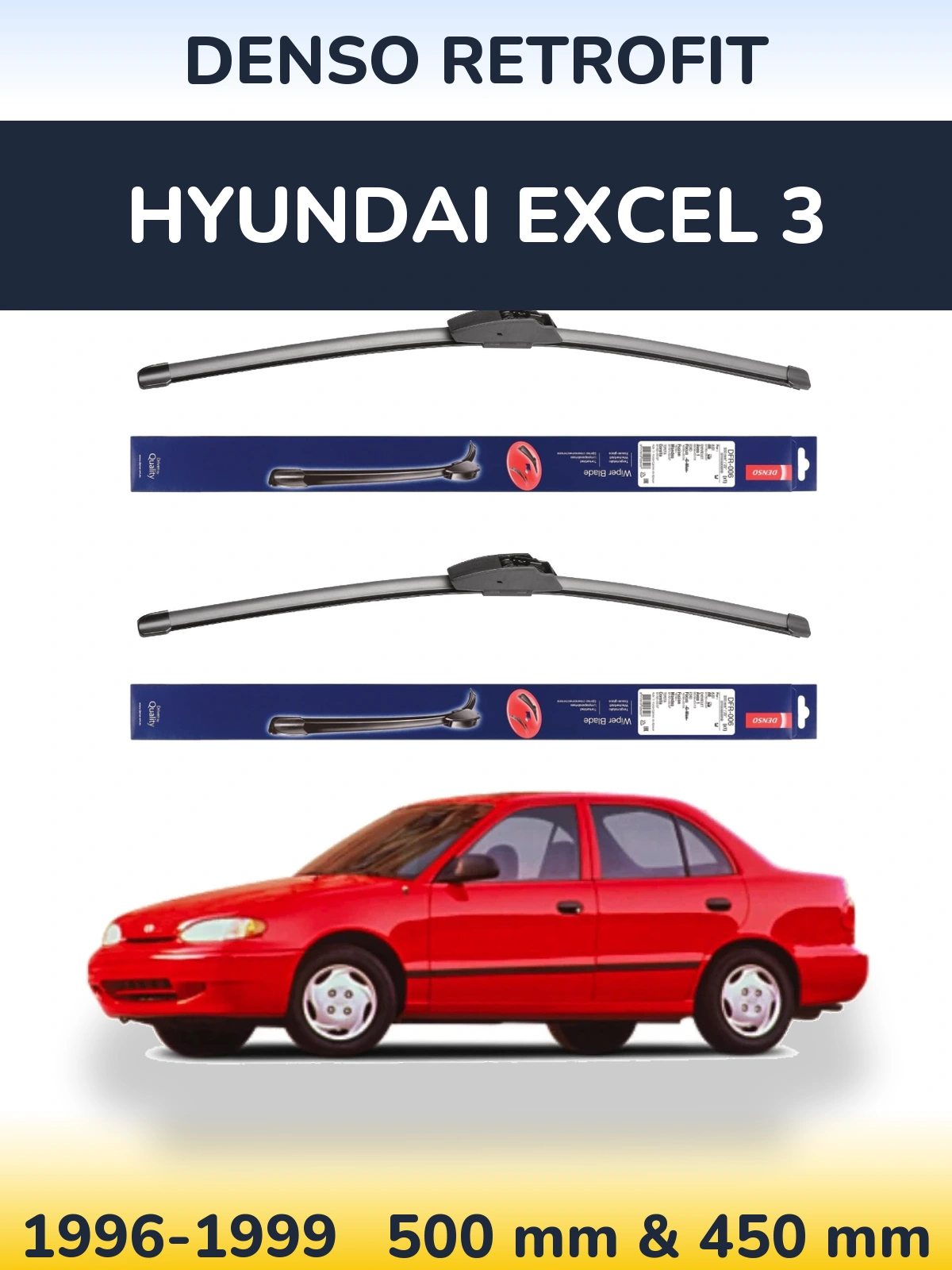 Komplet przednich wycieraczek Denso Retrofit 500 & 450 mm do Hyundai Excel 3 1996-1999