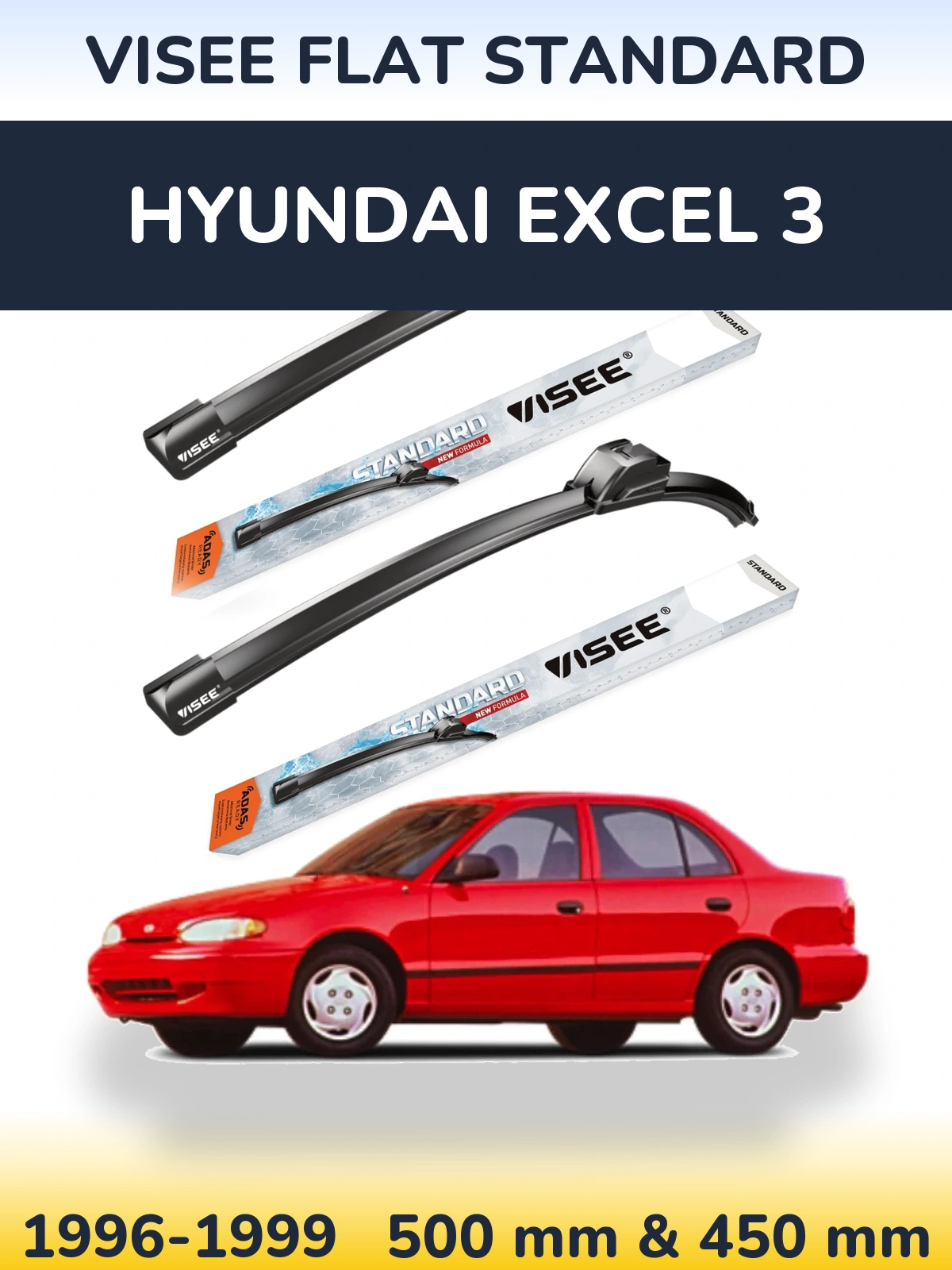 Комплект передних дворников VISEE FLAT STANDARD 500 & 450 мм для Hyundai Excel 3 1996-1999