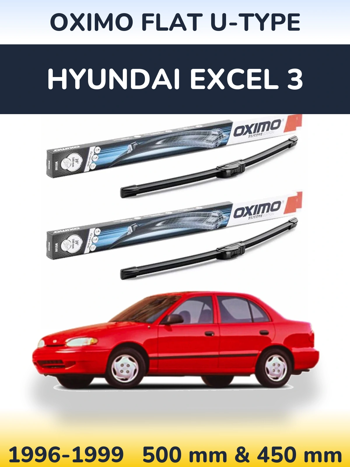 Комплект передних дворников Oximo Flat U-type 500 & 450 мм для Hyundai Excel 3 1996-1999