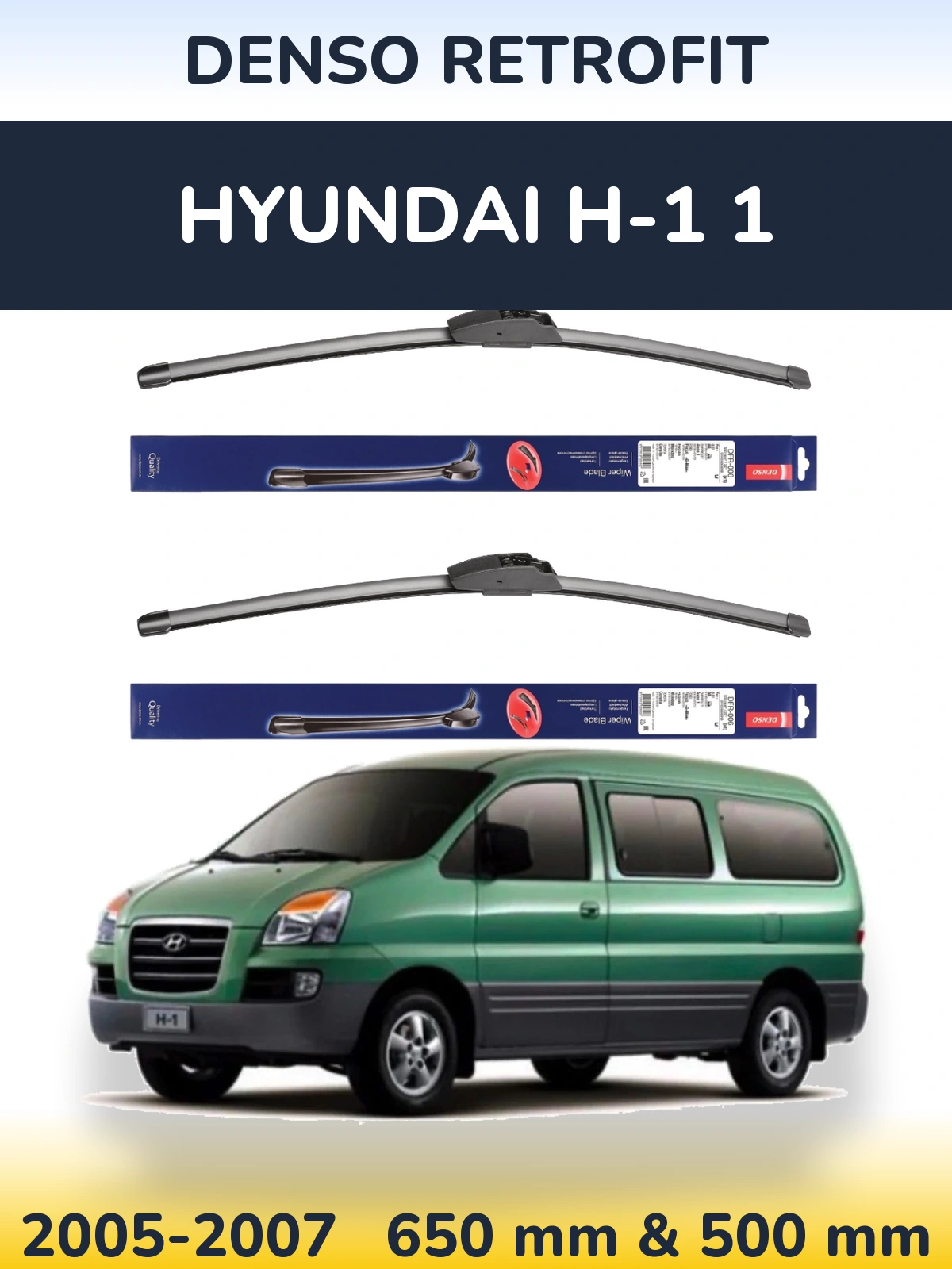 Komplet przednich wycieraczek Denso Retrofit 650 & 500 mm do Hyundai H-1 1 2005-2007