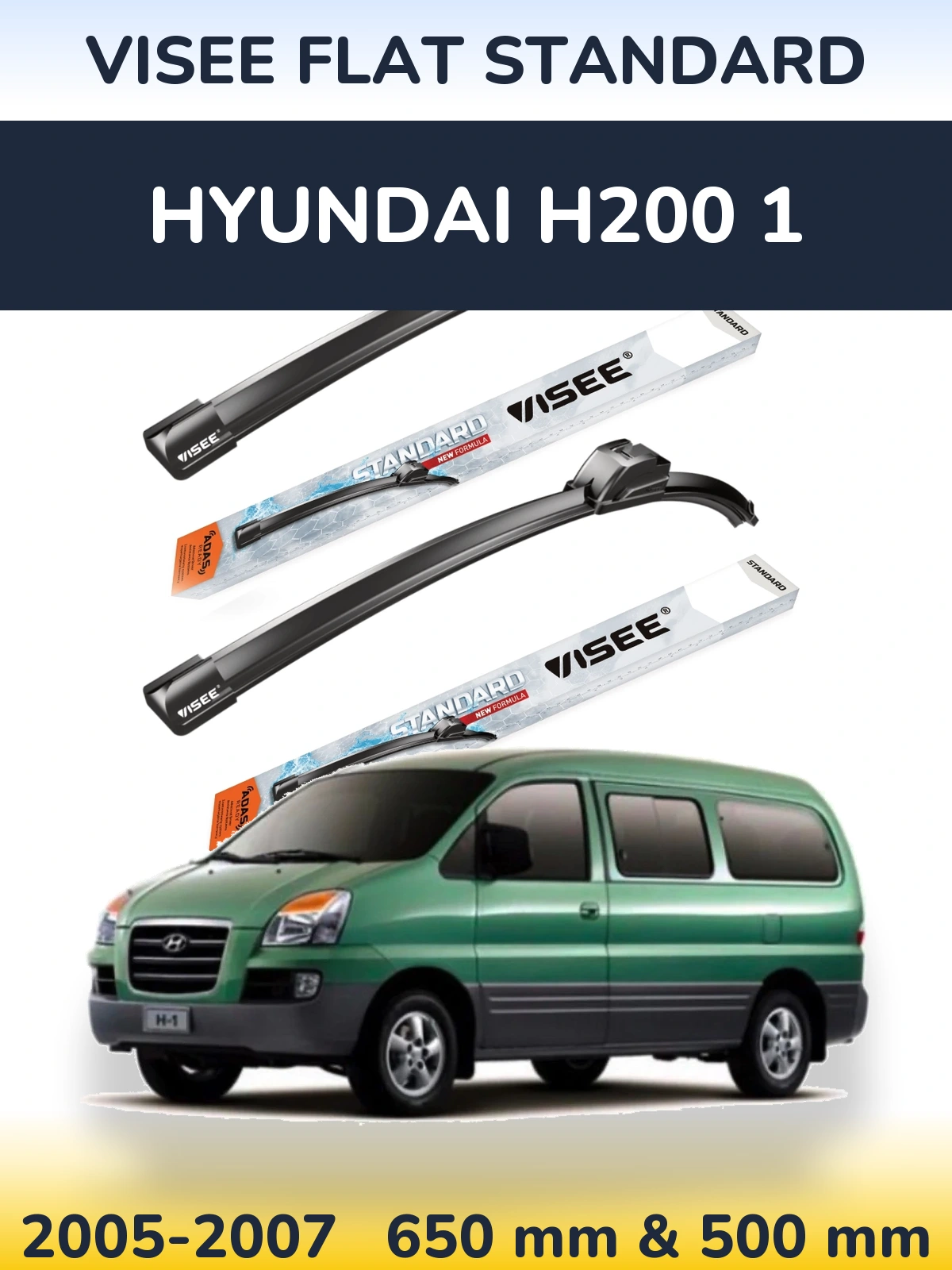 Комплект передних дворников VISEE FLAT STANDARD 650 & 500 мм для Hyundai H200 1 2005-2007