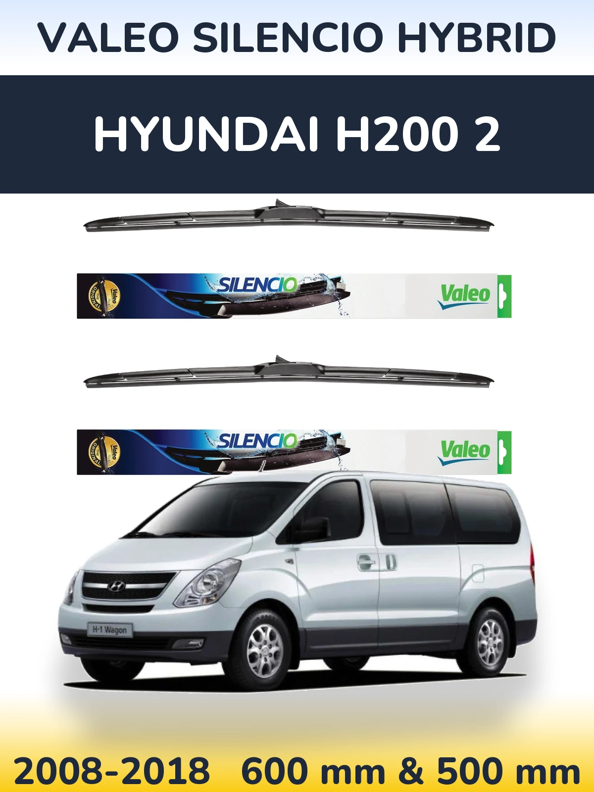 Комплект передних дворников Valeo Silencio Hybrid 600 & 500 мм для Hyundai H200 2 2008-2018