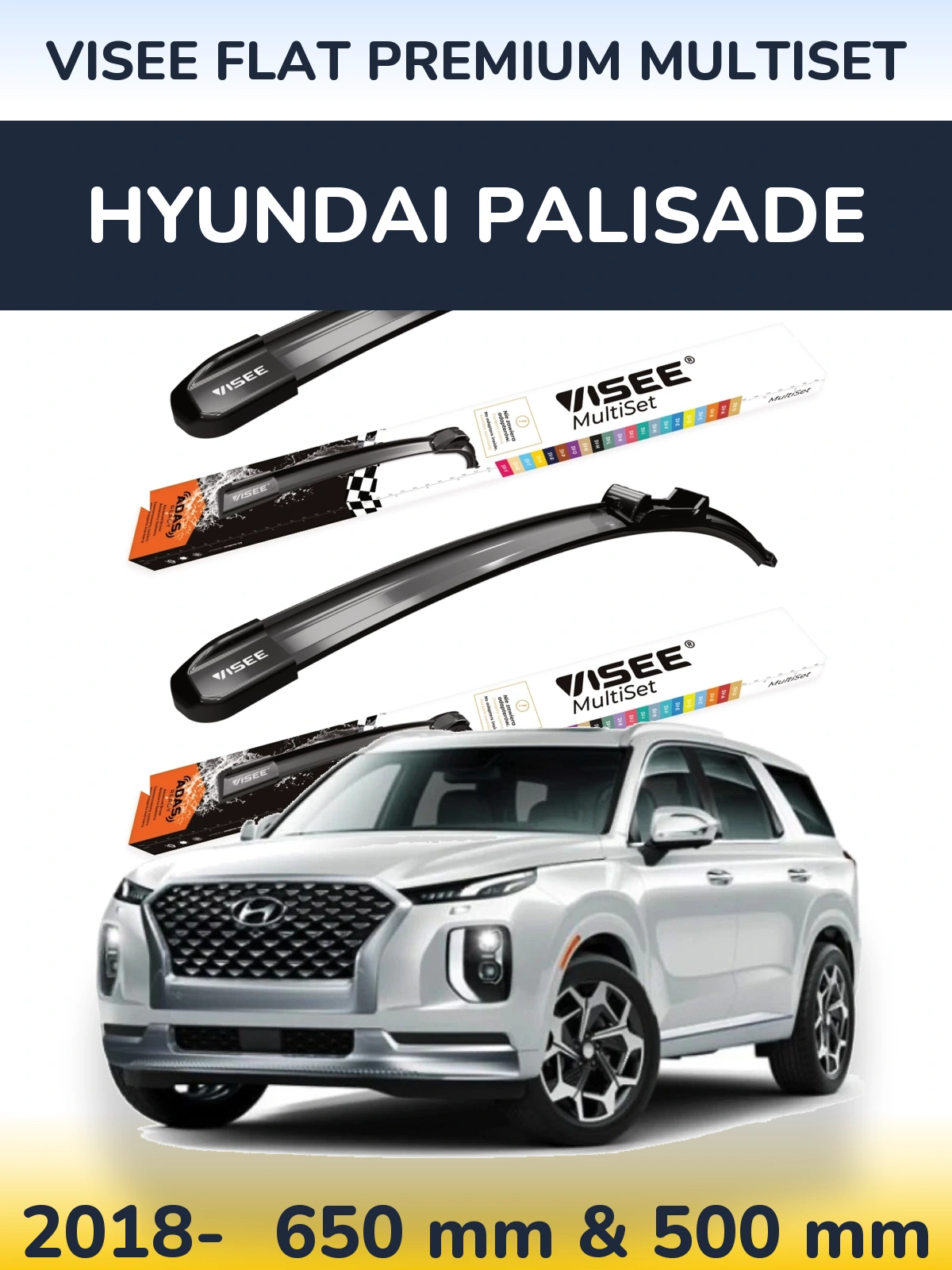 Komplet przednich wycieraczek VISEE FLAT PREMIUM MultiSet 650 & 500 mm do Hyundai Palisade 2018-2026