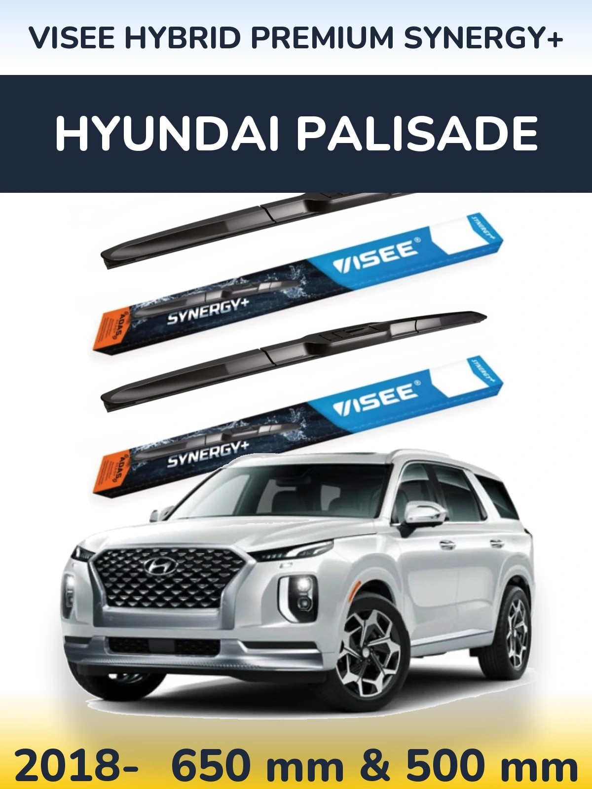 Комплект передних дворников VISEE HYBRID PREMIUM SYNERGY+ 650 & 500 мм для Hyundai Palisade 2018-2026