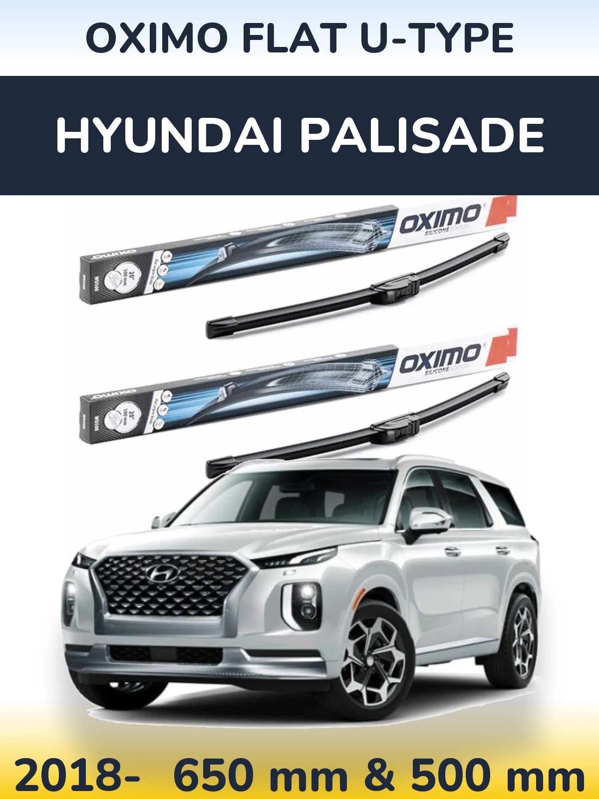 Комплект передних дворников Oximo Flat U-type 650 & 500 мм для Hyundai Palisade 2018-2026