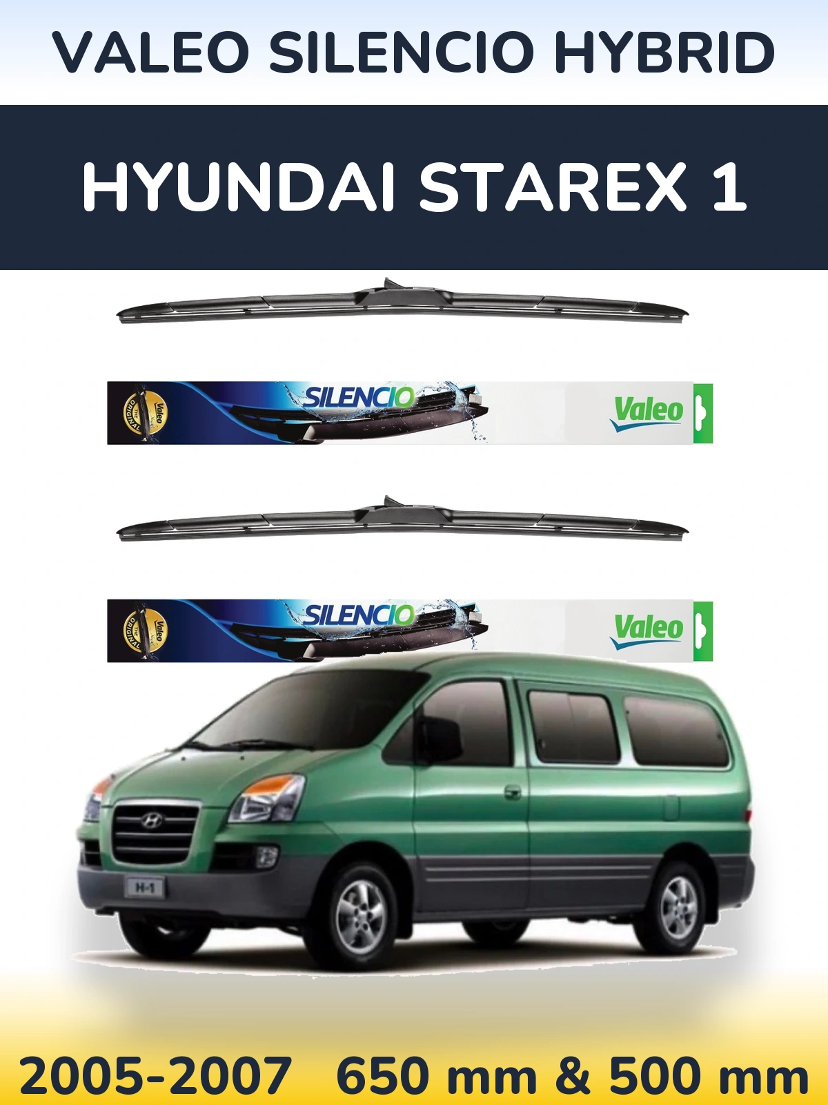 Komplet przednich wycieraczek Valeo Silencio Hybrid 650 & 500 mm do Hyundai Starex 1 2005-2007
