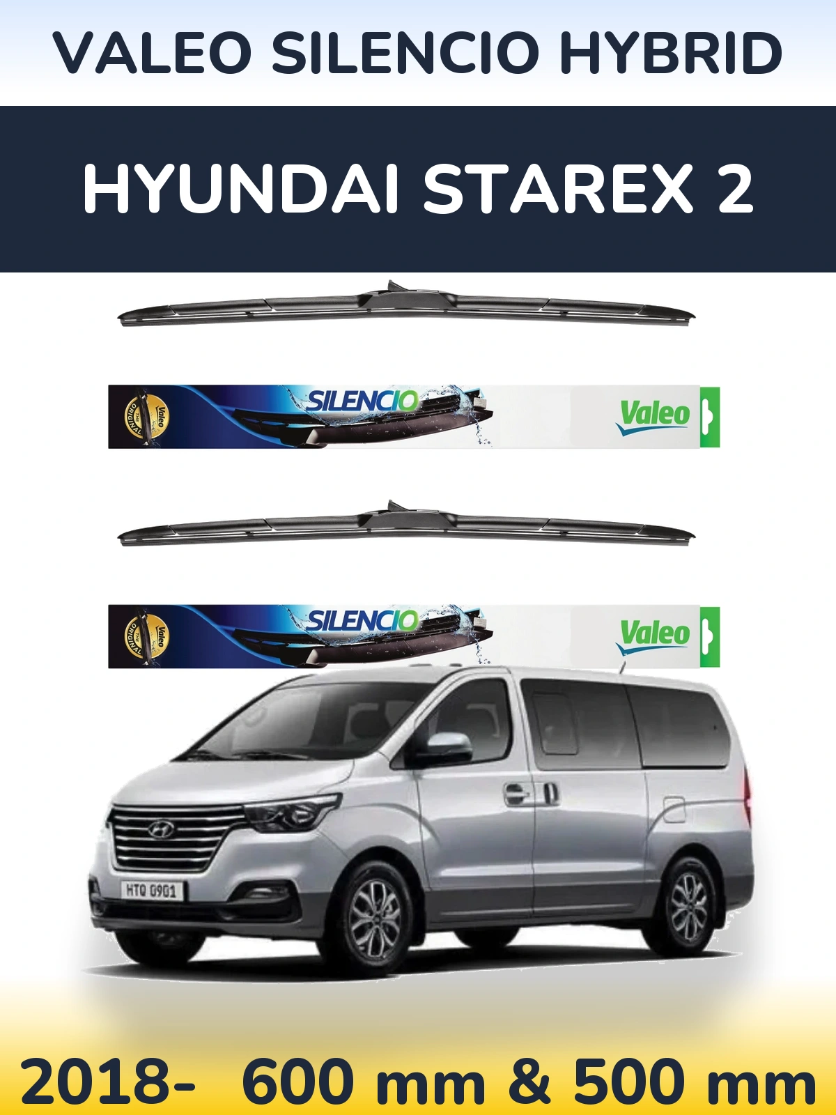 Komplet przednich wycieraczek Valeo Silencio Hybrid 600 & 500 mm do Hyundai Starex 2 2018-2026