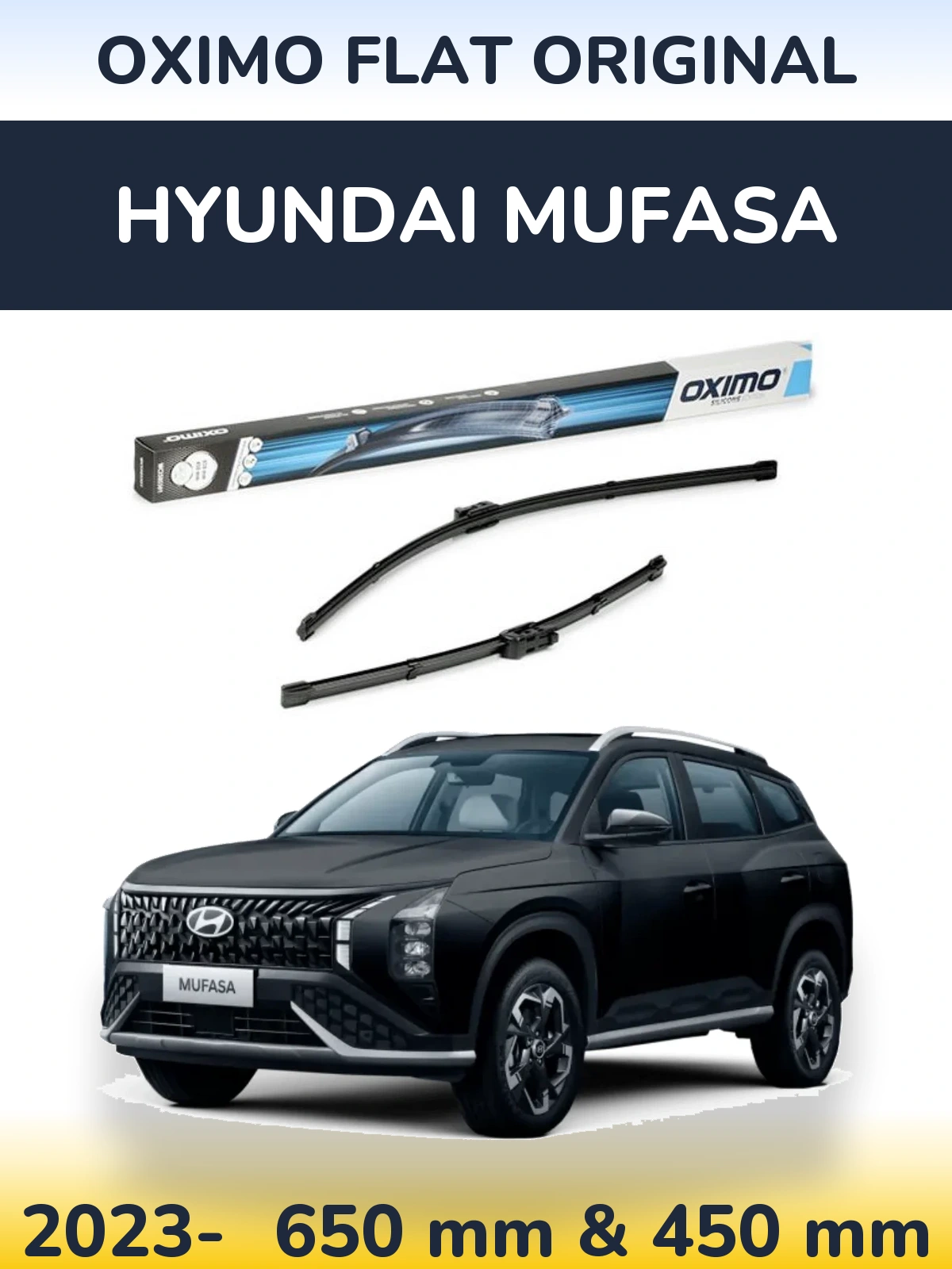 Комплект передних дворников Oximo Flat Original 650 & 450 мм для Hyundai Mufasa 2023-2026