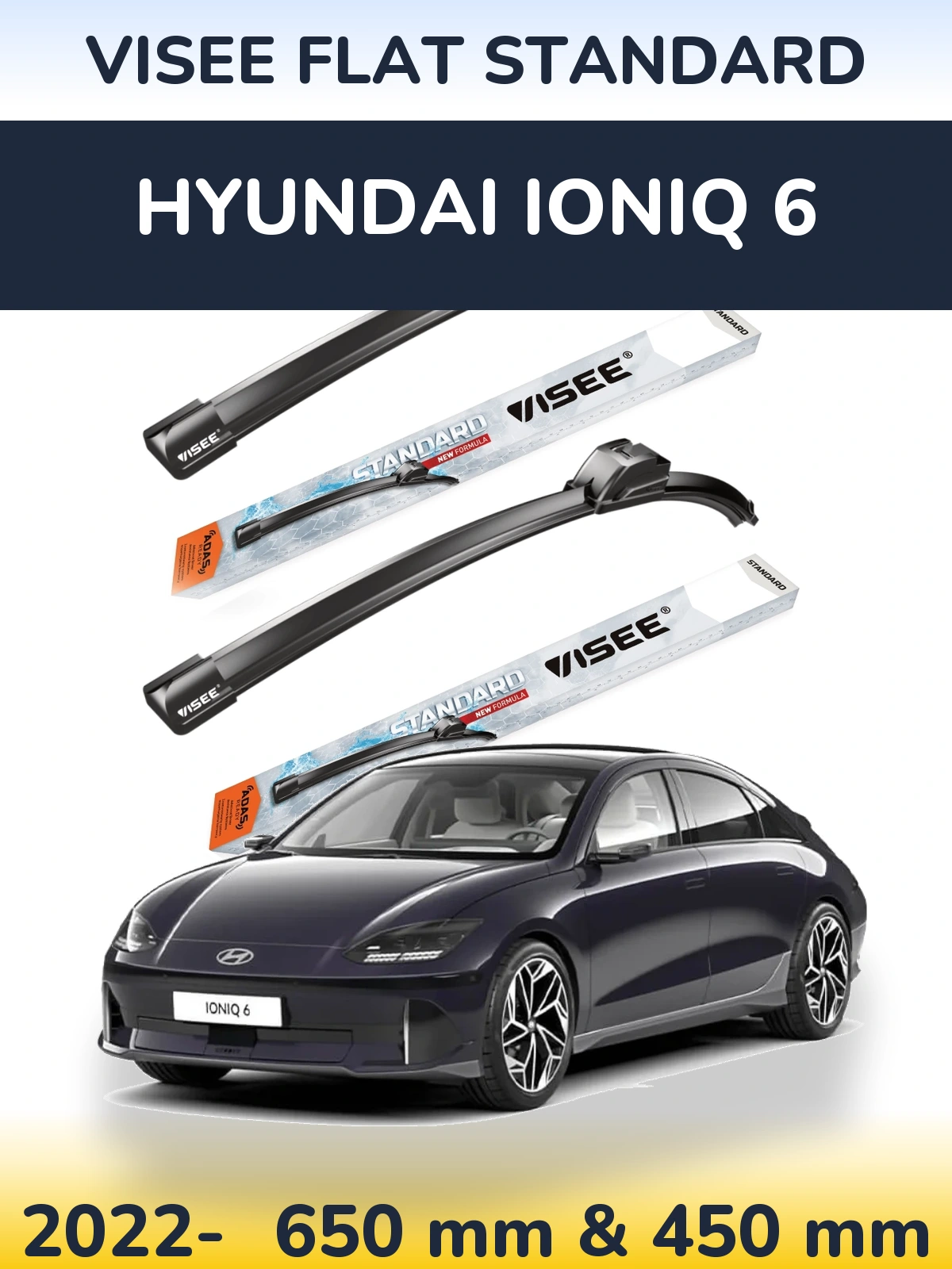 Комплект передних дворников VISEE FLAT STANDARD 650 & 450 мм для Hyundai IONIQ 6 2022-2026