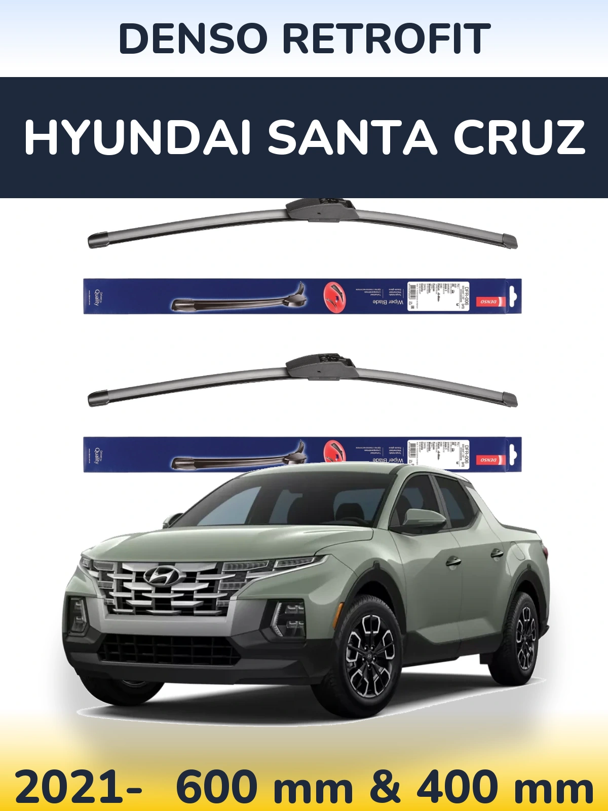 Комплект передніх щіток Denso Retrofit 600 & 400 мм для Hyundai Santa Cruz 2021-2026