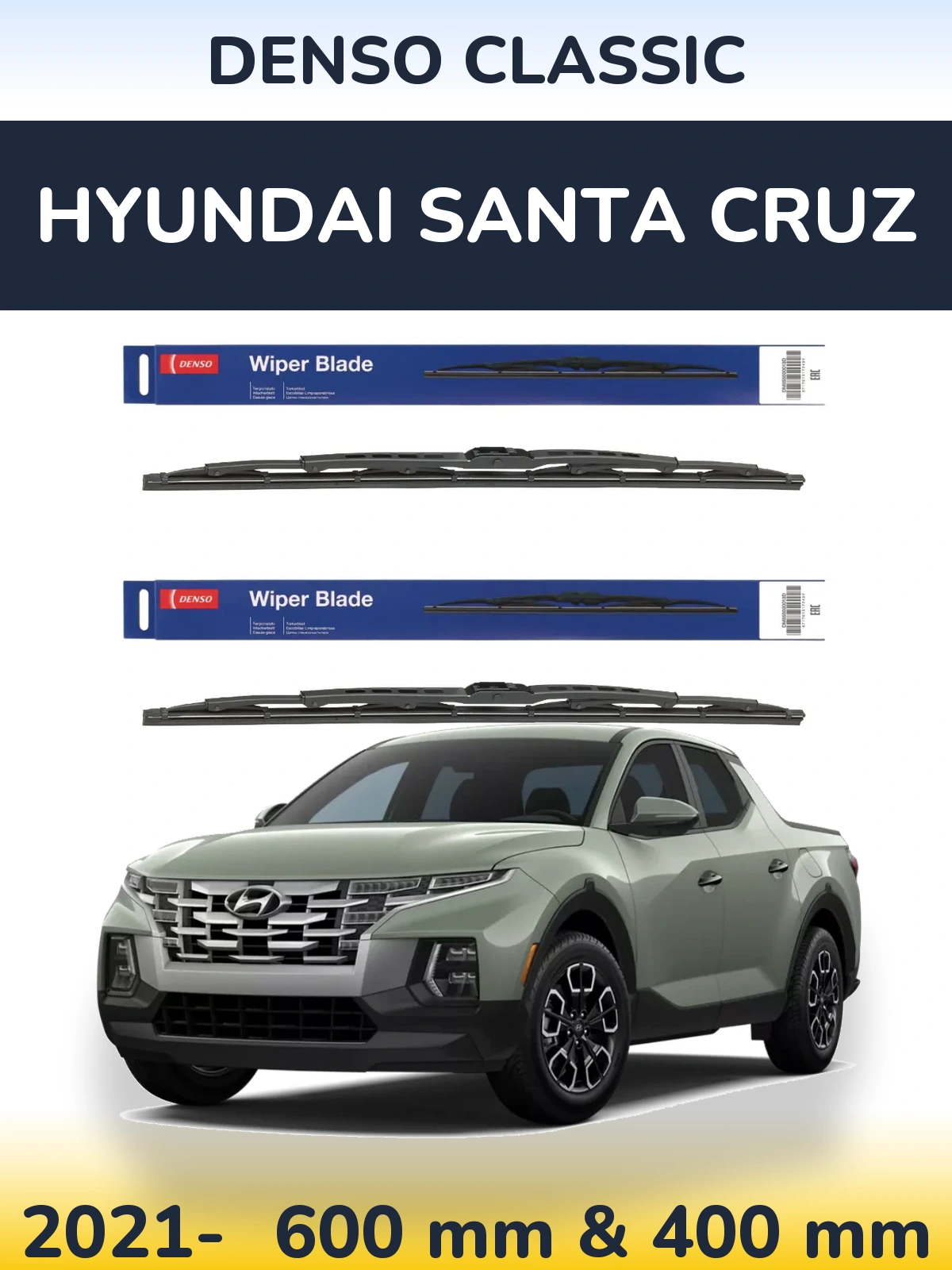 Komplet przednich wycieraczek Denso Classic 600 & 400 mm do Hyundai Santa Cruz 2021-2026