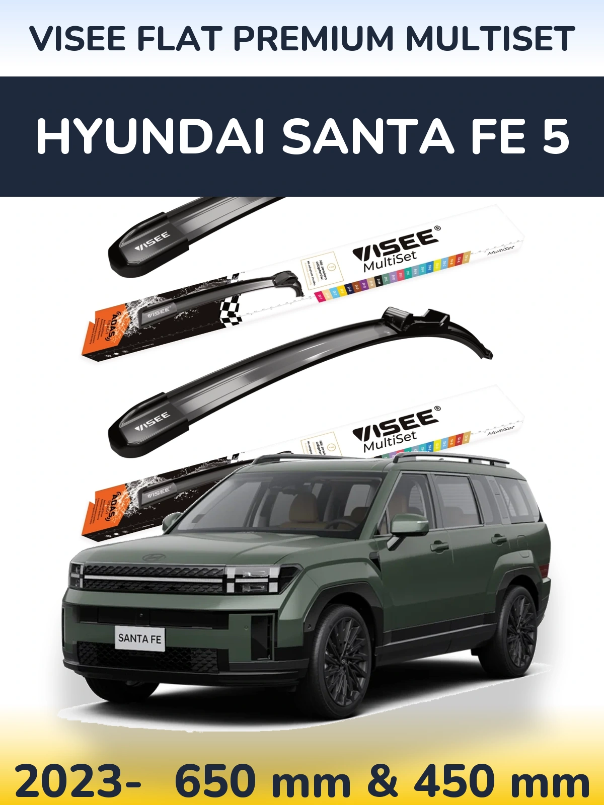 Komplet przednich wycieraczek VISEE FLAT PREMIUM MultiSet 650 & 450 mm do Hyundai Santa Fe 5 2023-2026