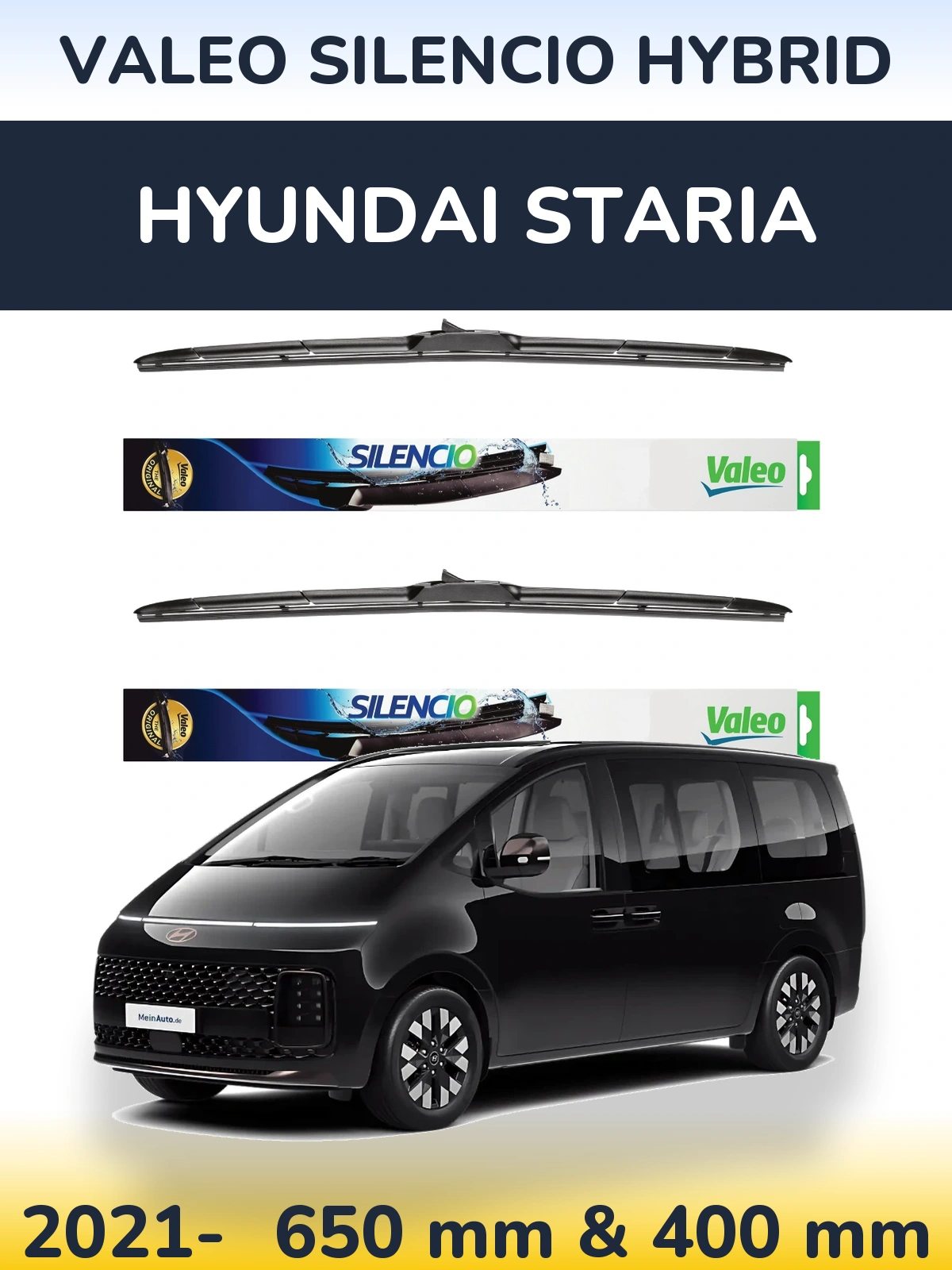 Komplet przednich wycieraczek Valeo Silencio Hybrid 650 & 400 mm do Hyundai Staria 2021-2026