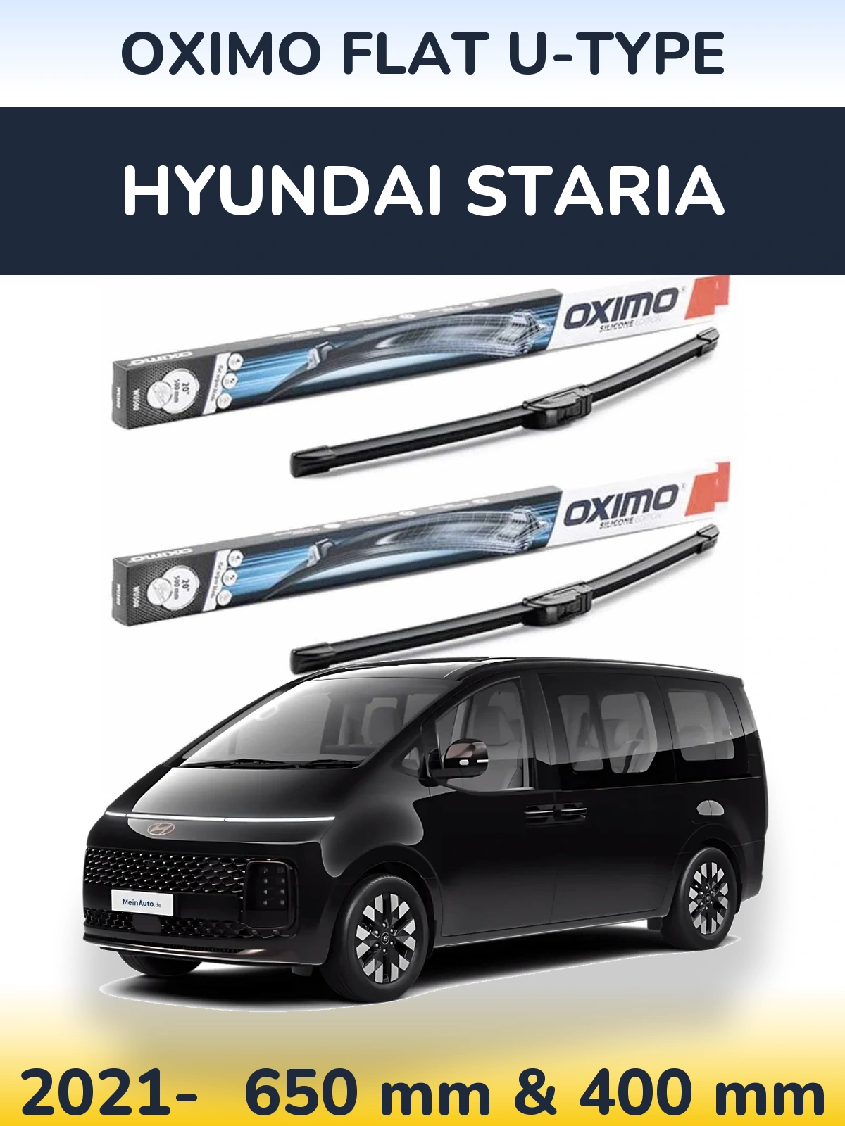 Komplet przednich wycieraczek Oximo Flat U-type 650 & 400 mm do Hyundai Staria 2021-2026