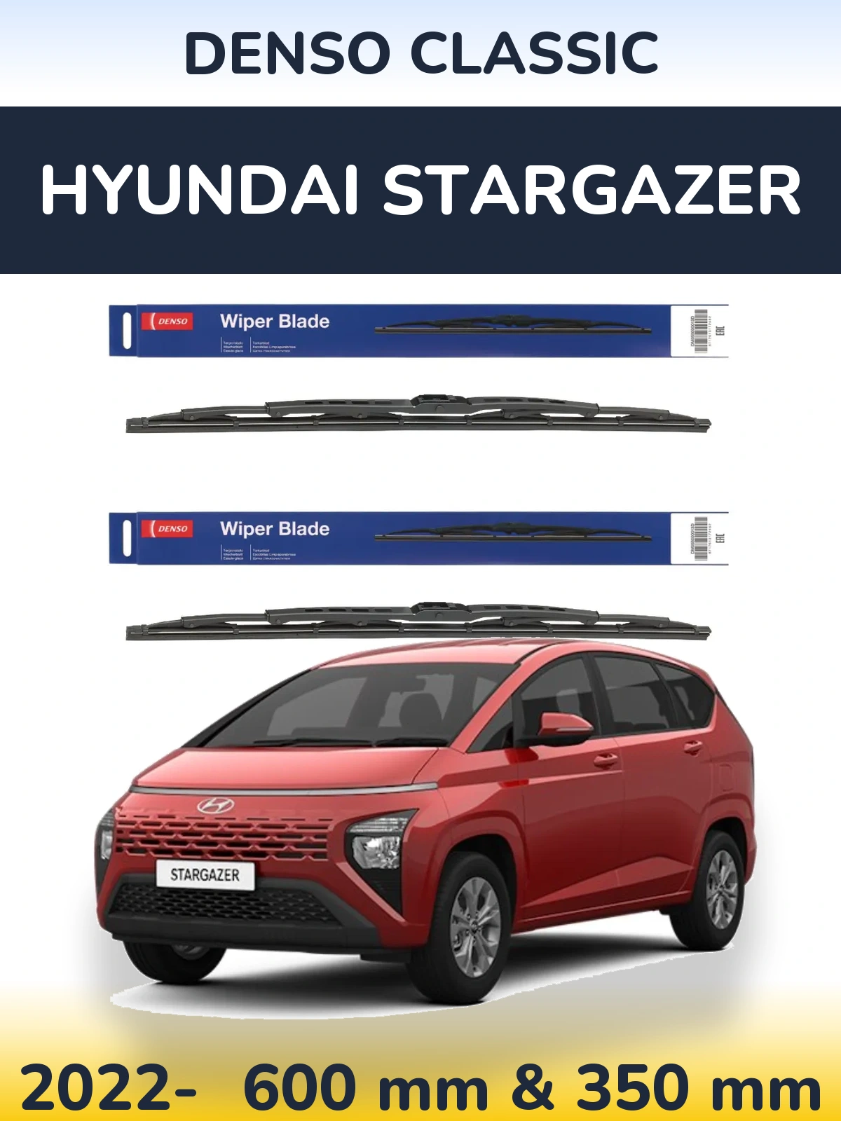 Front wiper blade set Denso Classic 600 & 350 mm for Hyundai Stargazer 2022-2026