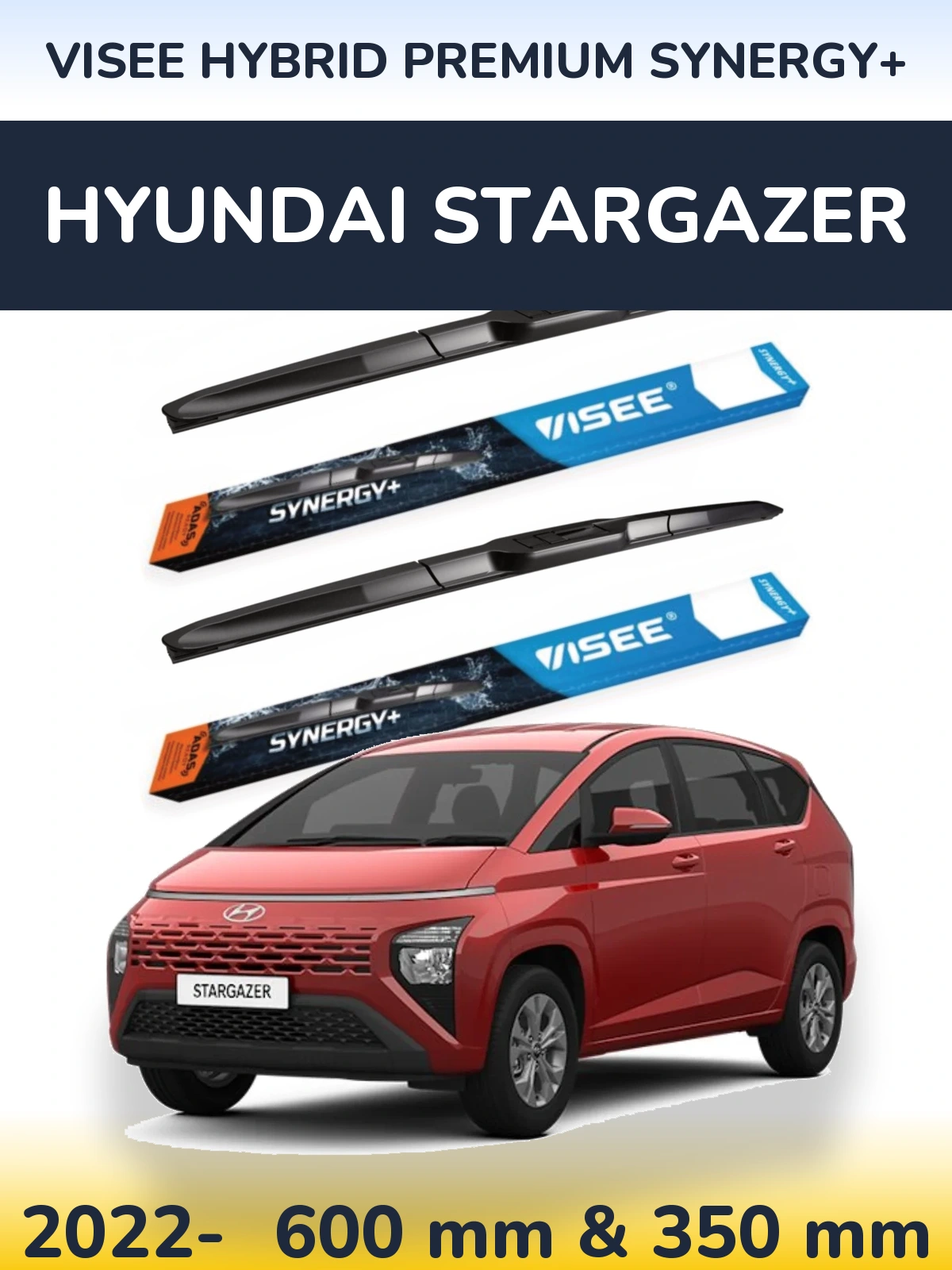 Комплект передних дворников VISEE HYBRID PREMIUM SYNERGY+ 600 & 350 мм для Hyundai Stargazer 2022-2026